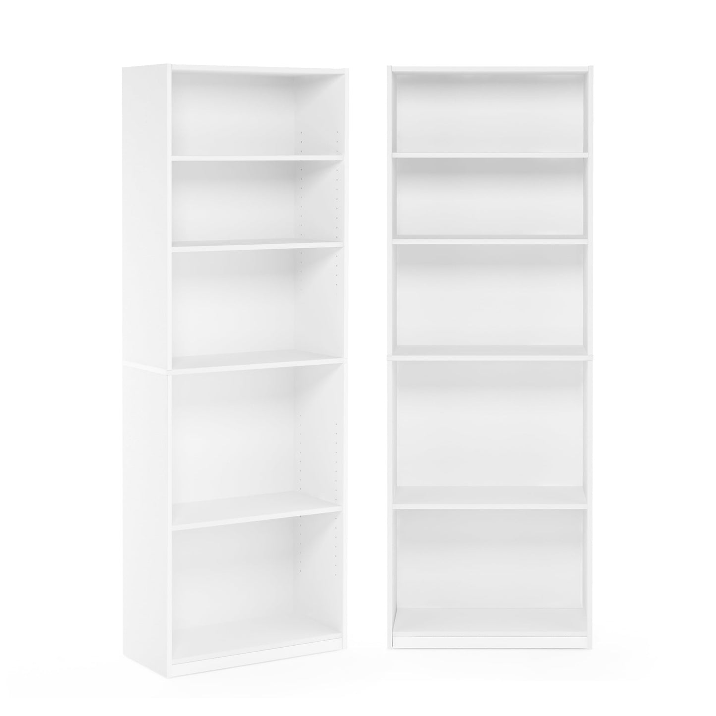 Furinno Jaya Book Shelf Set of 2, 5-Tier Bookshelf, Bookcase, with Adjustable Shelf, 9.5 x 24.5 x 71, for Home Office, Living Room, White