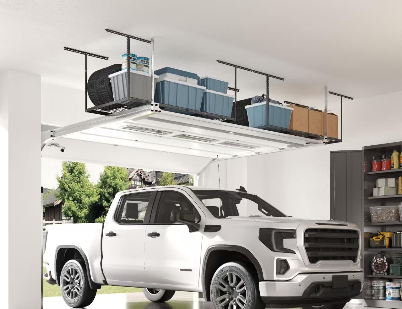 FLEXIMOUNTS 3x6 Overhead Garage Storage Adjustable Ceiling Rack 72" Length x 36" Width x 40" Height, 450lbs Weight Capacity, Black, Classic Series
