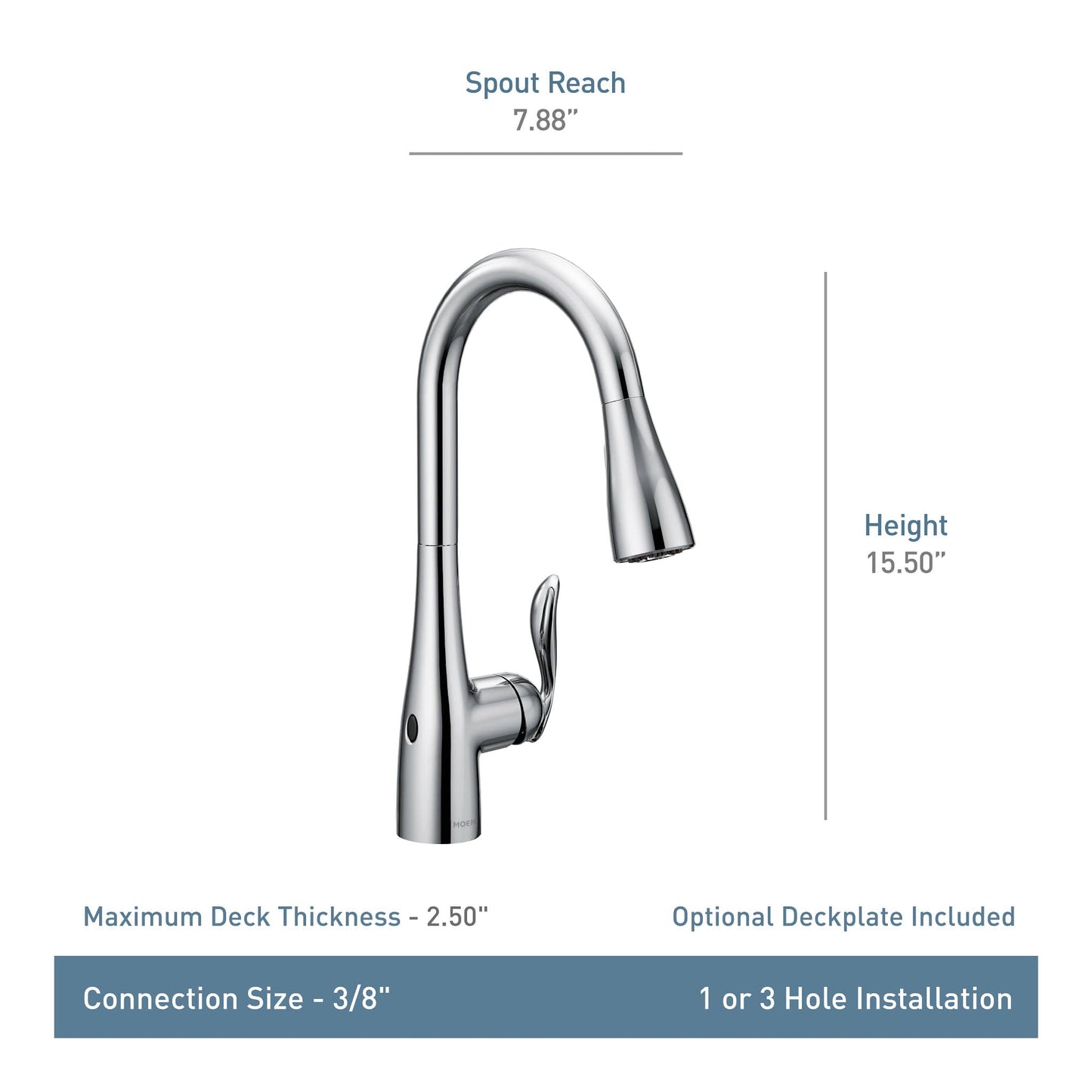 Moen Arbor Spot Resist Stainless Motionsense Wave Sensor Touchless One-Handle Single Hole Kitchen Sink Faucet, 7594EWSRS
