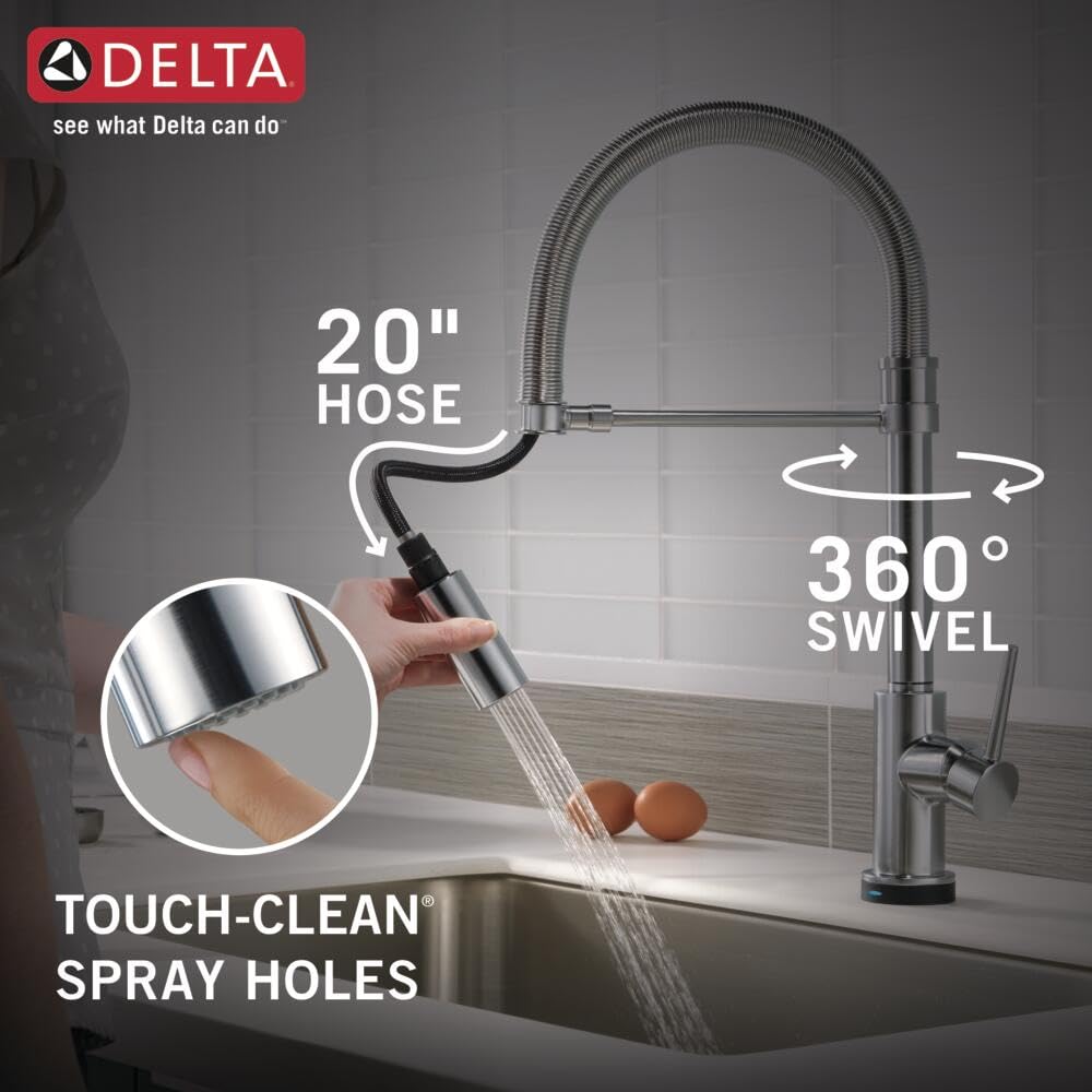 Delta Faucet Trinsic Pro Commercial Style Kitchen Faucet, Kitchen Faucets with Pull Down Sprayer, Kitchen Sink Faucet, Faucet for Kitchen Sink with Magnetic Docking, Arctic Stainless 9659-AR-DST