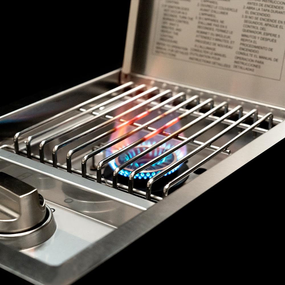 Spire Stainless Steel Built-in Side Burner with Lid, 12000BTUs, Outdoor Propane Grill & Cooking, Convertible to Natural Gas, Perfect for Custom Kitchen Islands, 760-0023B