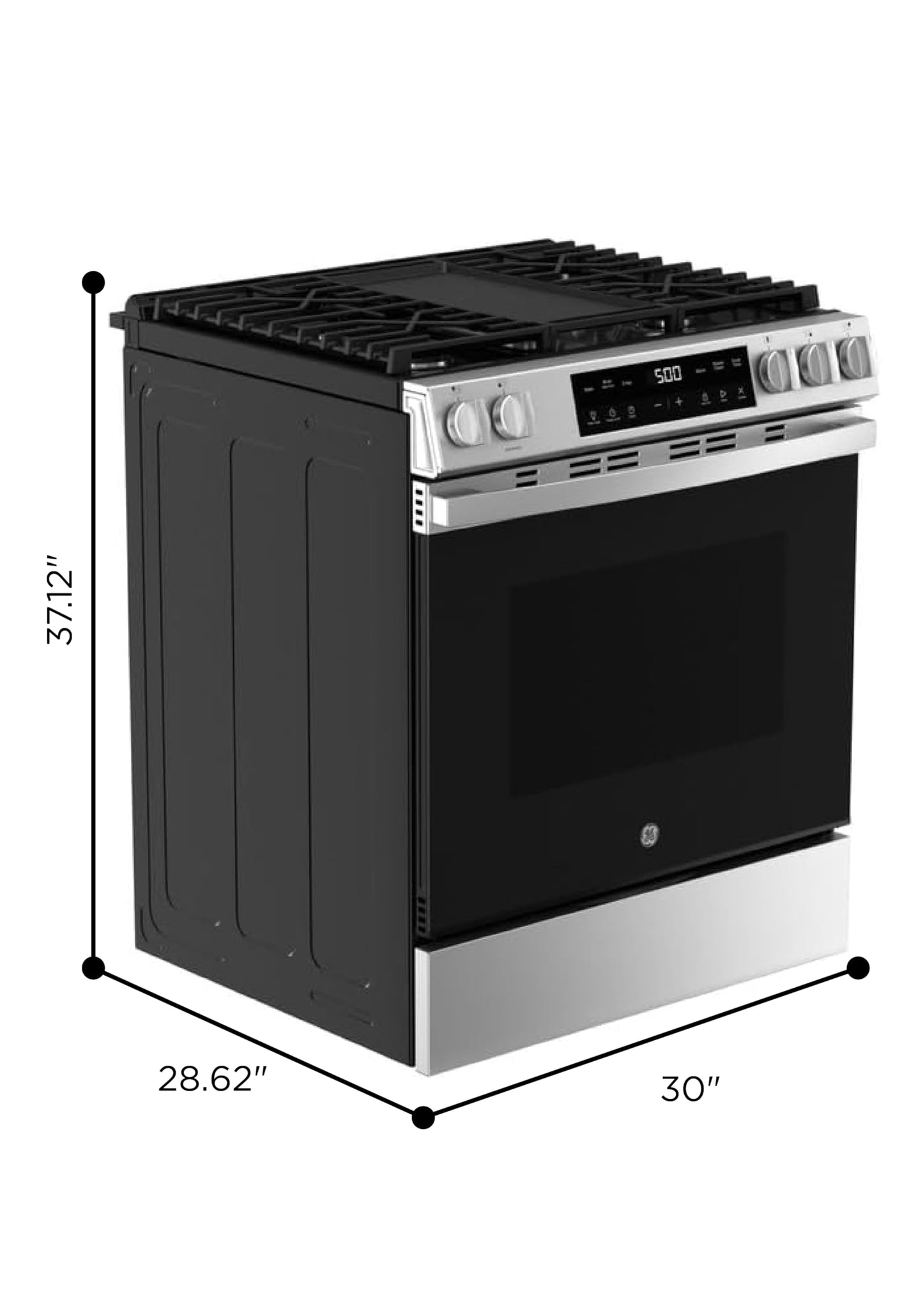 GE 30" Slide-In Front-Control Gas Range, 5.3 Cu. Ft. Oven, 5 Sealed Burners, Crisp Mode & Steam Clean, Stainless Steel – GGS500SVSS