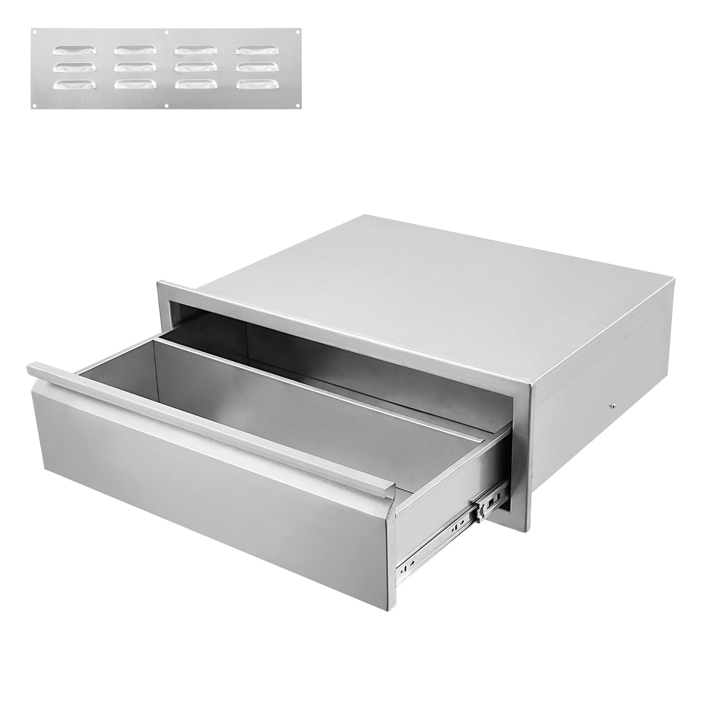 GarveeLife Outdoor Kitchen Drawers - Stainless Steel Flush Mount Triple Access BBQ Drawers, with Divider, Venting Panel for BBQ Island Patio Grill Station, 30Wx23Dx10H inch