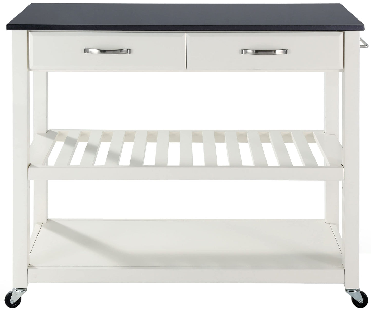 Crosley Furniture Granite Top Kitchen Prep Rolling Cart, Microwave Stand, Coffee Bar, with Shelves, White
