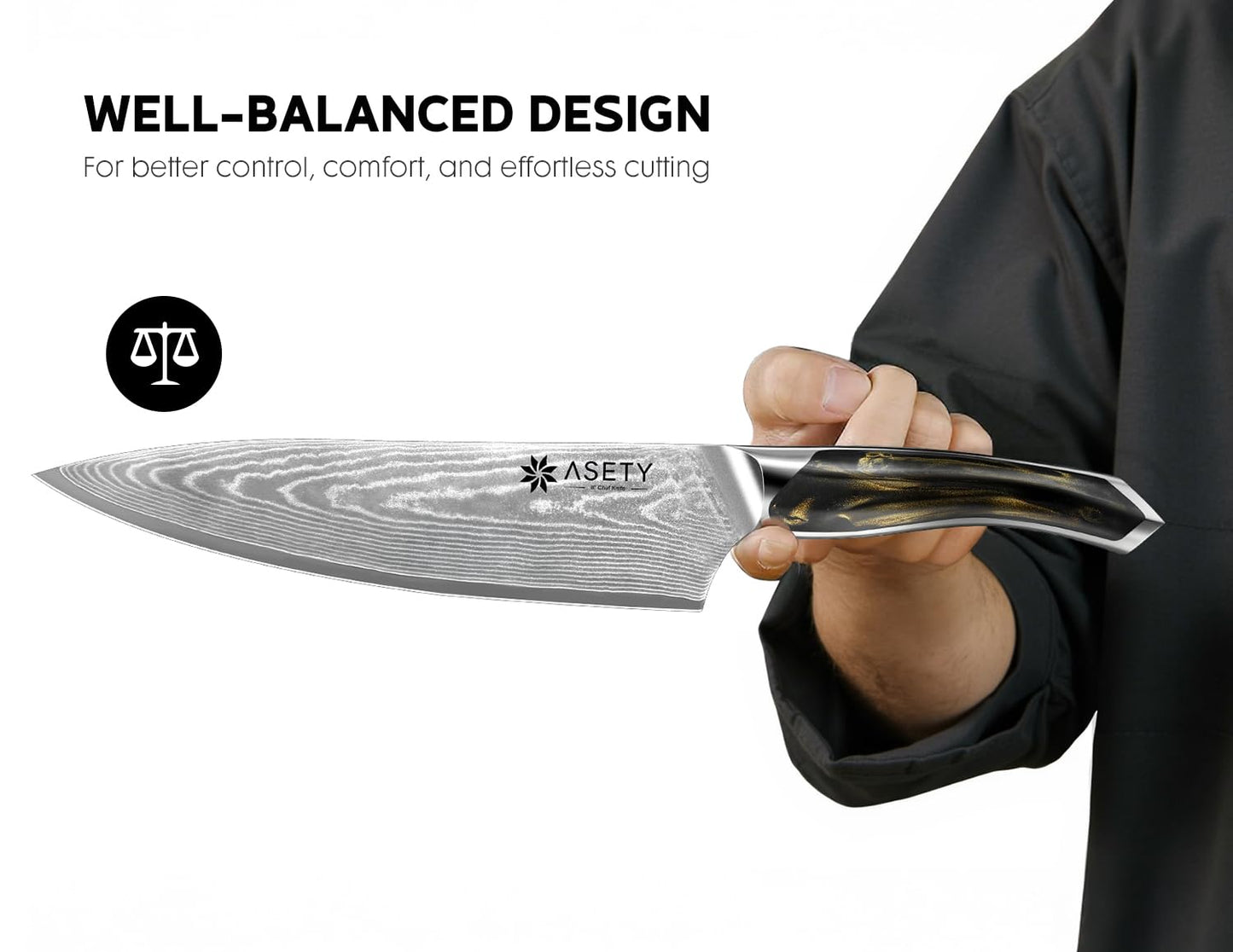 ASETY Damascus Knife Set 3 PCS: Ultra-Sharp Professional Chef Knife Set, Japanese Kitchen Knives with VG10 Steel Core, Full Tang Resin Handle, Elegant Box for Men Women
