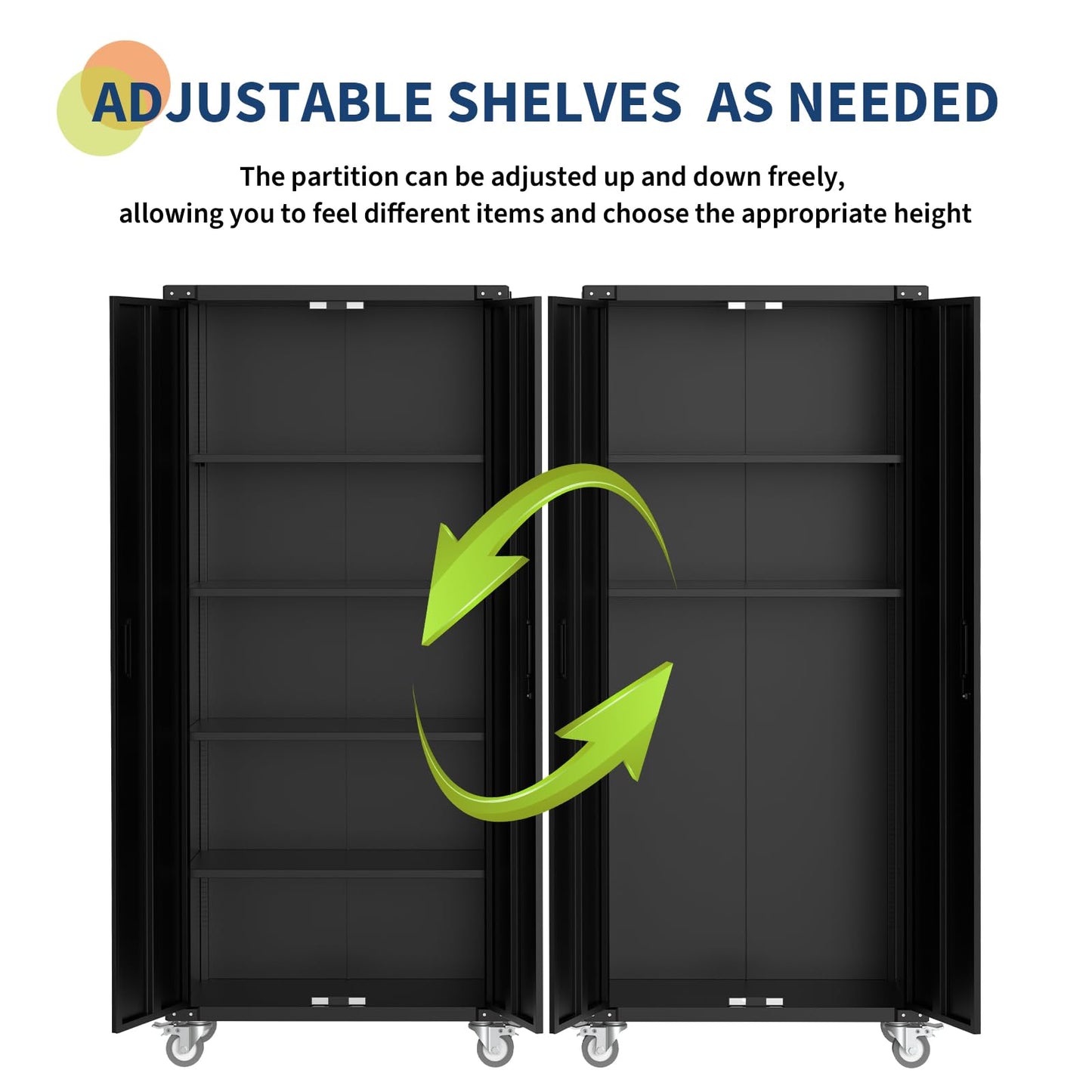GarveeHome Garage Storage Cabinet 72 in Locking w/Wheels & Pegboard | Heavy-Duty Steel w/ 4 Adjustable Shelves | Workshop Home Office Organizer, Black