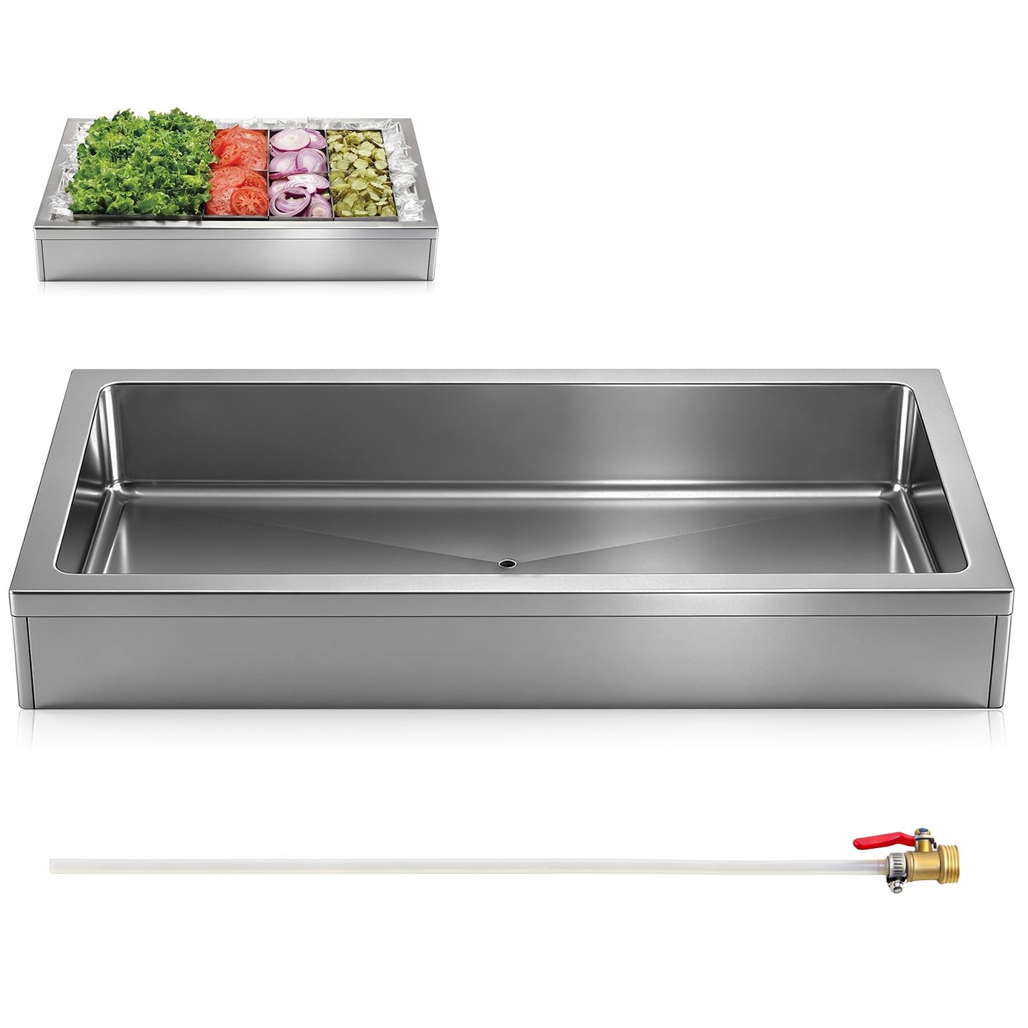 Otoolling Large Ice Food Buffet Server, 48" L x 24" w x 8" h Cold Commercial Stainless Steel Buffet Tray with Cooling, Insulated Chilled Serving Tray for Food, Seafood, Fruit Display