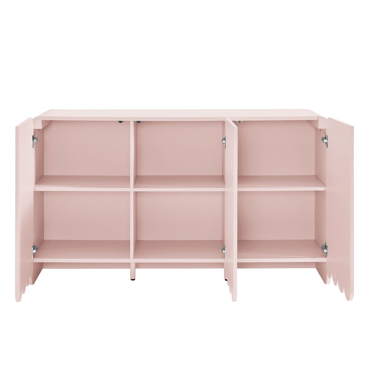 Modway Dahlia 55-Inch Fluted Sideboard Cabinet in Soft Pink — Accent Storage Cabinet with Adjustable Shelves — 3-Door Scalloped Sideboard for Living Room, Entryway, or Dining Room