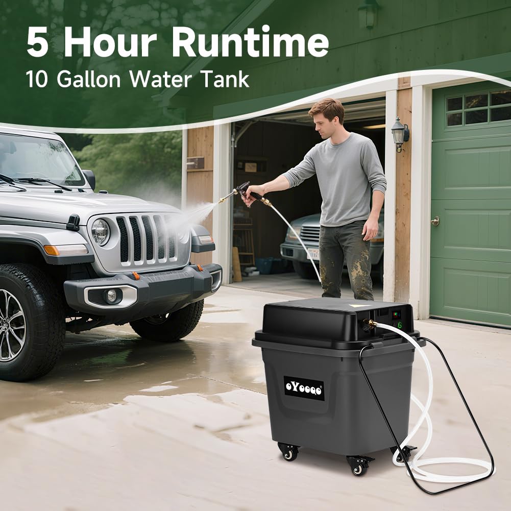 OYOOQO Cordless Pressure Washer - 330 PSI Powerful, 10Gal Built-in Tank, 5-Hour Runtime | Hose-Free Portable Cleaner for Car/Boat/ATV, Patio/Garden, Camping Shower & Outdoor Use
