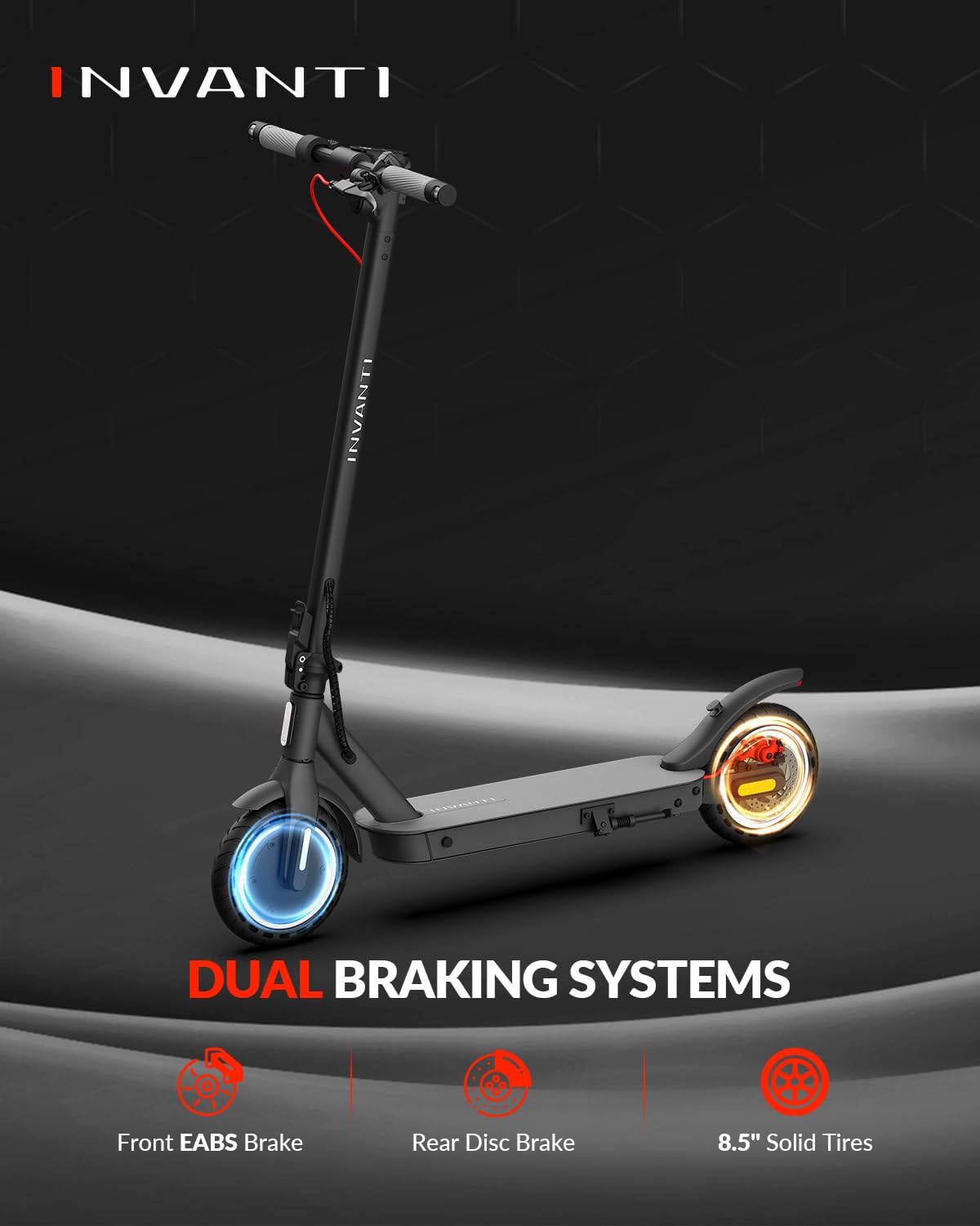 INVANTI E30 Adult Electric Scooter, Max 20Miles & 18 MPH, 350W Motor, Turn Signals, Smart APP, 8.5" Solid Tires, Foldable Commuter Electric Scooter for Adult with Rear Suspension and Dual Brakes