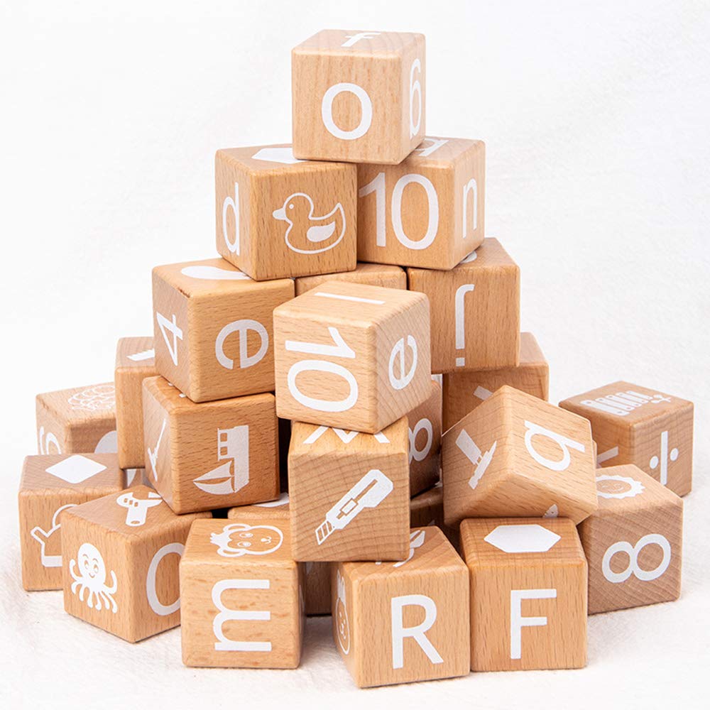 ANWoRLeT Wooden Blocks,28 ABC Building Blocks,Wooden Alphabet Baby Blocks,Counting & Building Block Set,Blocks Toys for 3+ Year Old,1.18inch,Gifts
