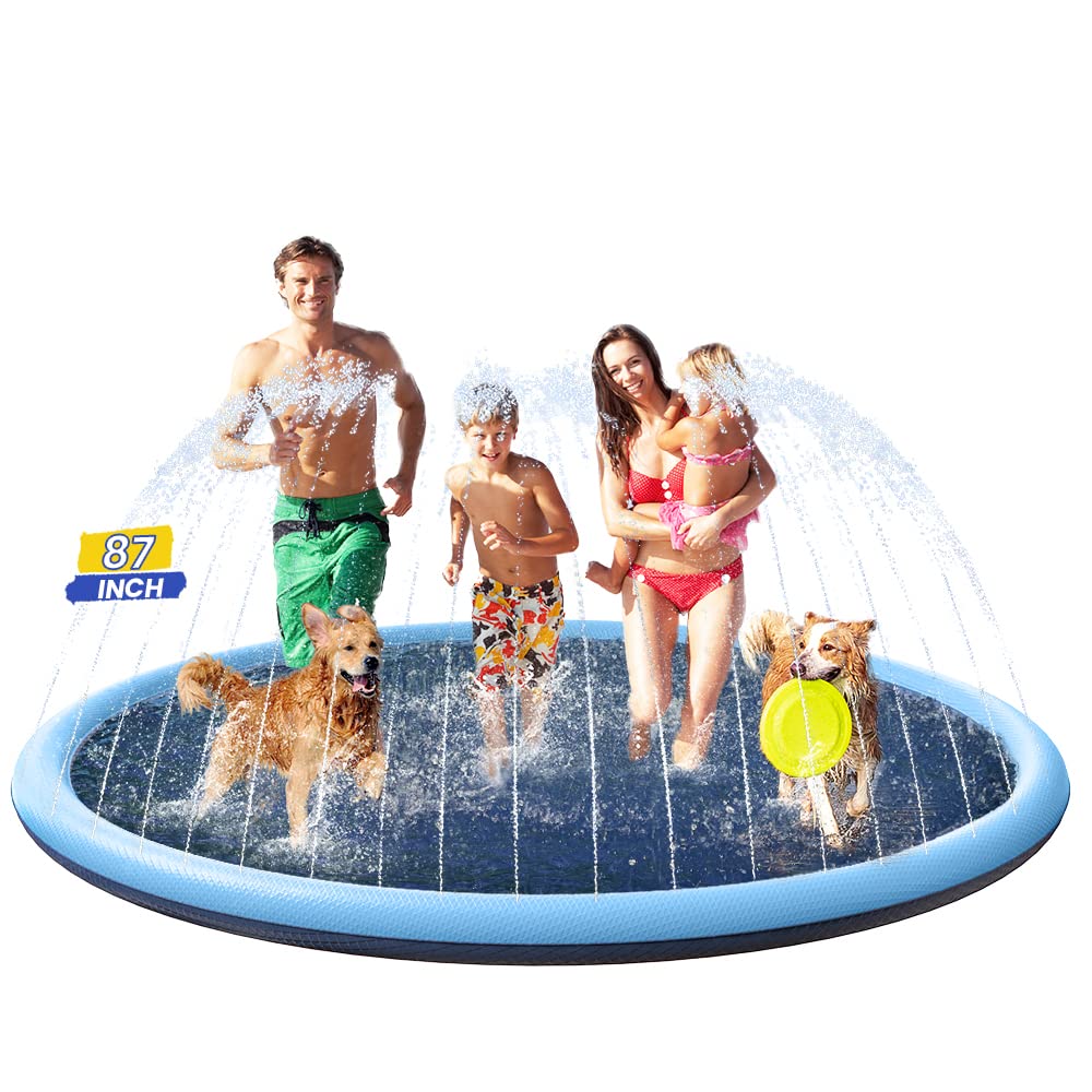 PETOCAT Splash Pad Non-Slip Dogs Cool Sprinkler Pool Extra Large Splash Pads for Kids Dog Baby Wading Pool Summer Outdoor Play Water Fun Toy Gift Easy to Use/Clean 87 inch