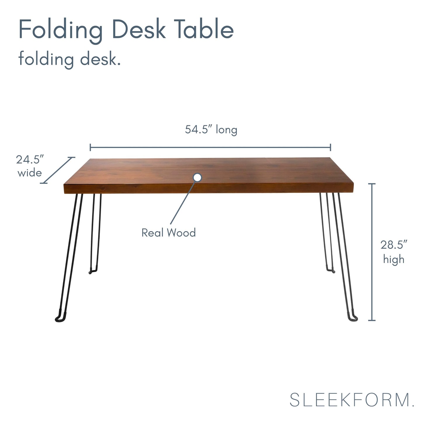 Sleekform Wooden Folding Desk, Small Folding Table Portable with Collapsible Hairpin Legs, Austin Kneeling Chair, Home Office Ergonomic Computer Desk Stool