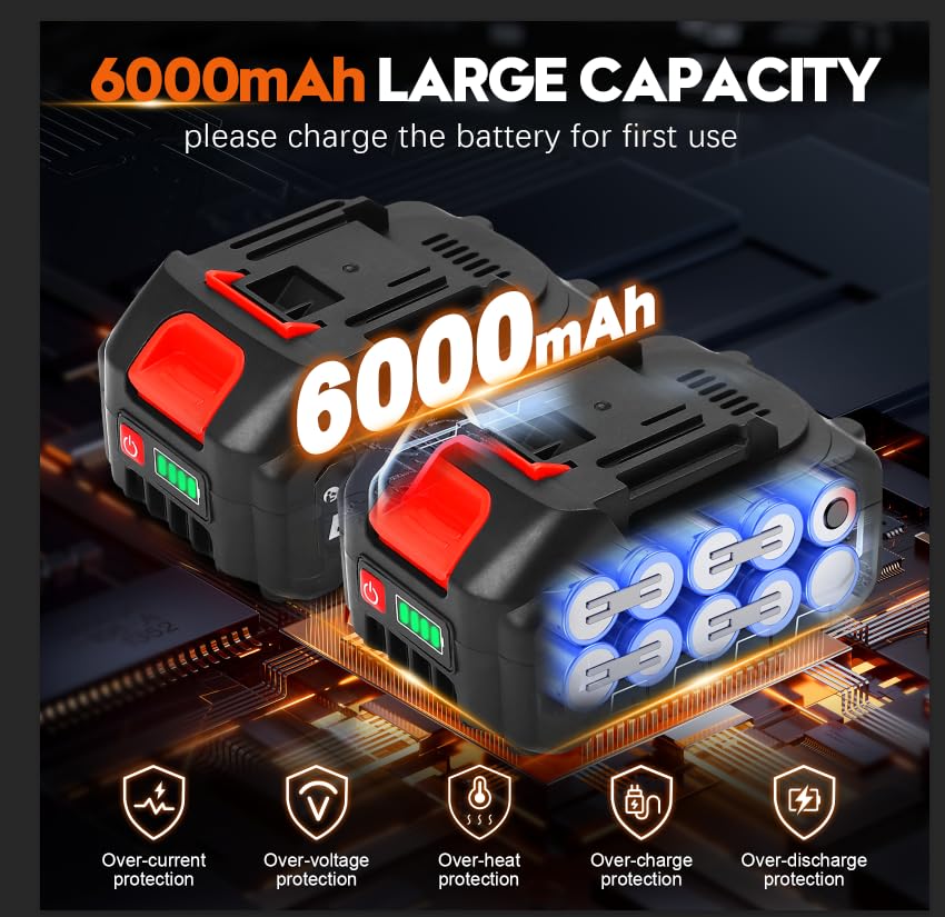 6000mAh Portable Cordless Pressure Washer, Electric Pressure Washer Battery Powered, Handheld Car Washer with 6-in-1 Nozzle,17FT Drain Hose, Power Cleaner for Patio Floor Fence Deck Indoor