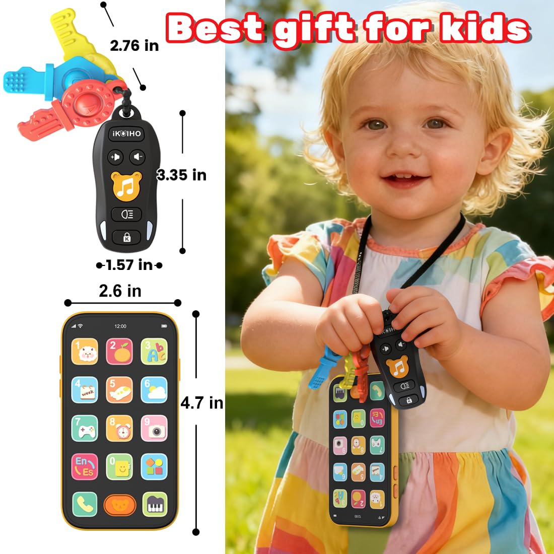 Baby Phone Baby Keys Toys Set, Bilingual Play Phone and Toy Keys for Toddlers 1-3, Musical Early Learning Toys with Sounds Lights for 1 Year Old Boys Girls Infant Age 6+ Months