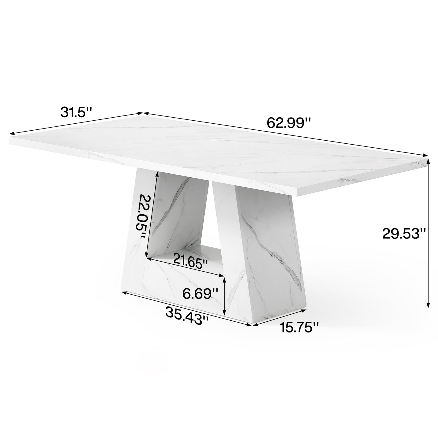 LITTLE TREE Dining Table for 4-6 People, 63 Inches Dining Room Table with Wooden Triangle Pedestal Base, White Faux Marble Rectangle Dinner Kitchen Table for Dining Room, Kitchen, Living Room