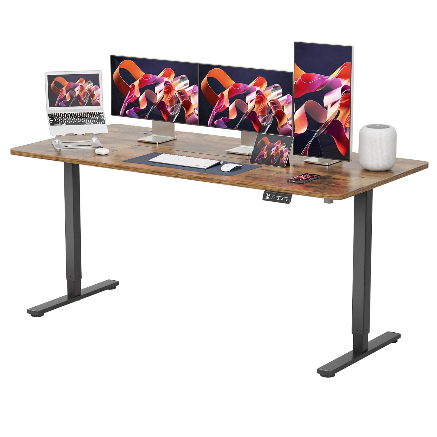 YESHOMY Height Adjustable Electric Standing Desk 63 inch Computer Table, Home Office Workstation, 63in, Black Leg/Rustic Brown Top
