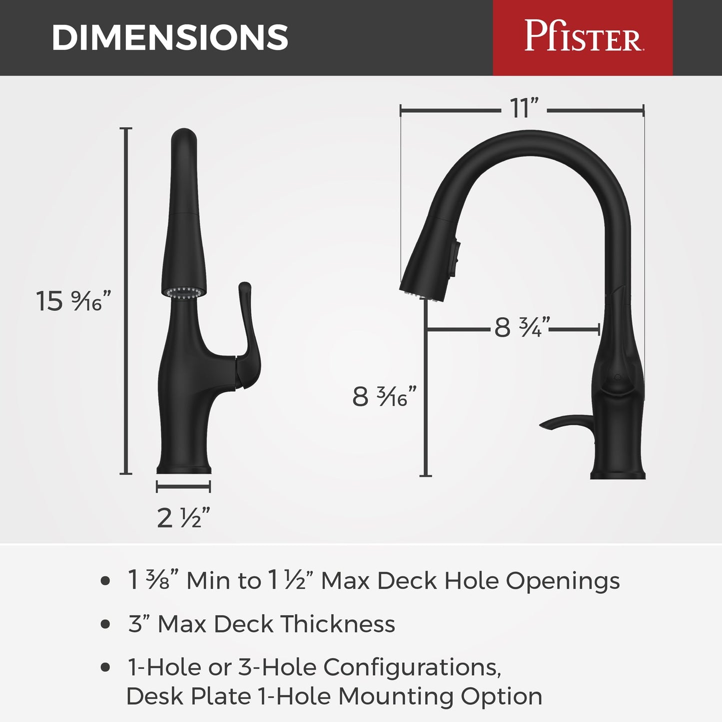 Pfister Wray Kitchen Faucet with Pull Down Sprayer and Soap Dispenser, Single Handle, High Arc, NSF Certified, Matte Black Finish, F5297WRYB