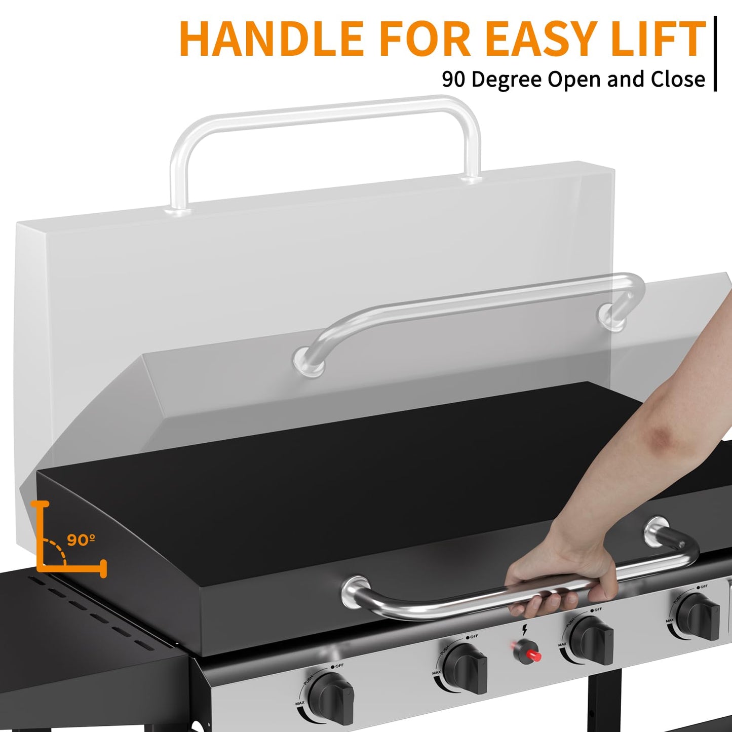 ADREAK 4 Burner BBQ Gas Griddle with Hood, 30 Inch Stainless Steel Portable Detachable Propane Griddle, 60,000 BTU Flat Top Barbecue Grill with Lid for Camping