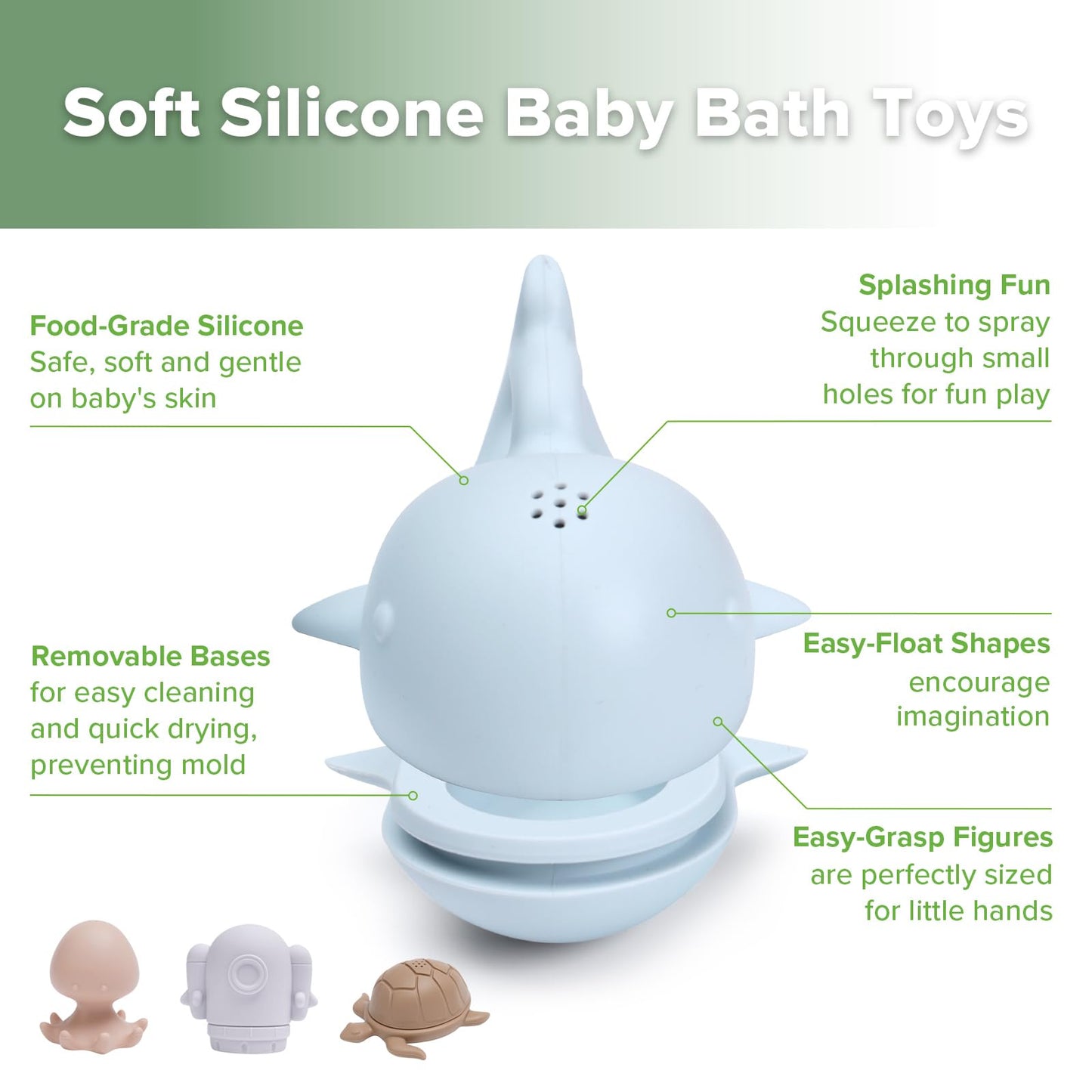 haakaa Ocean Squirter Baby Bath Toy- Mold Free Food Grade Silicone Bathtub Squirt Toys for Toddler 1-3, BPA-Free Squeeze Floating Bath Tub Toys for Babies & Infant 6-12 Months