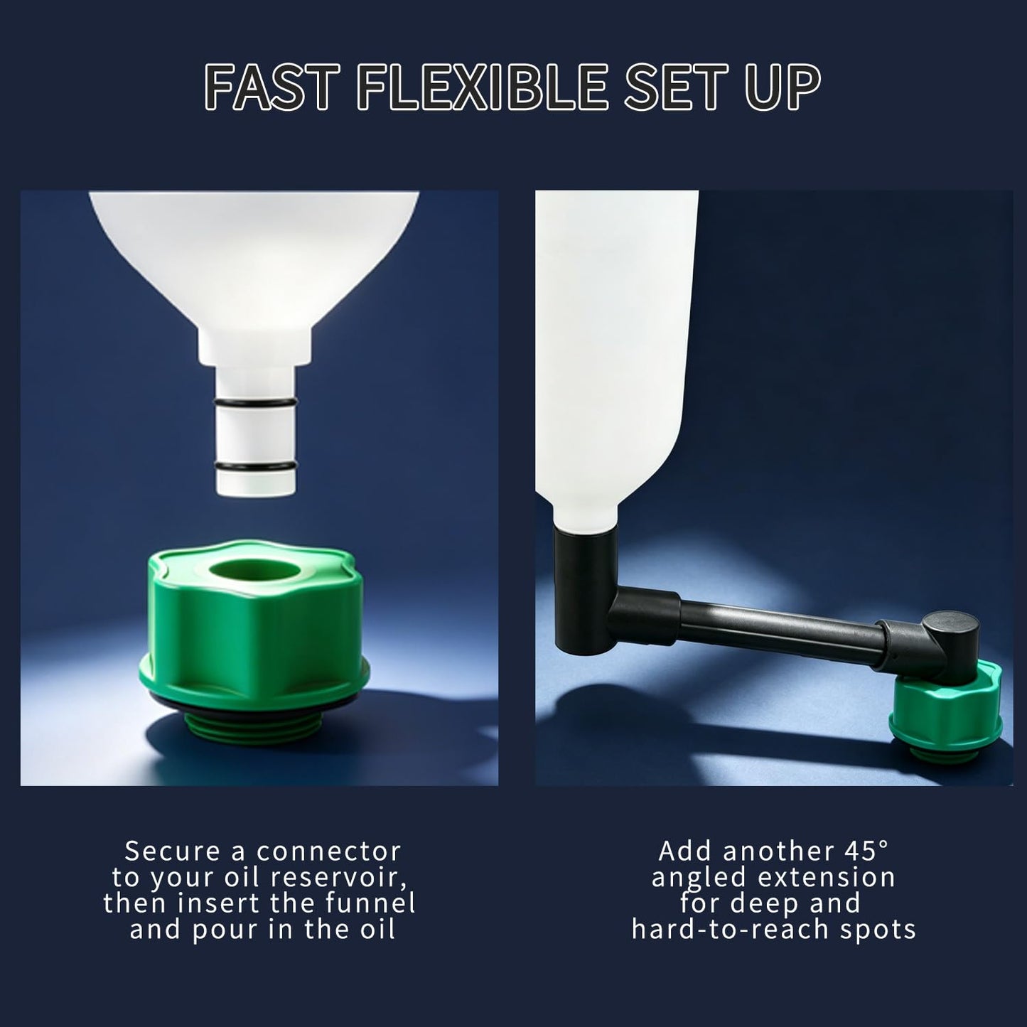 DPTOOL Oil Funnel Set, 2 qt Automotive Oil Funnel Set for Engine Oil Changes, Oil Dispenser Funnels Kit with Flexible Extension and 14 Oil Cap Adapters Compatible with GM Ford VW BMW Audi Toyota Etc