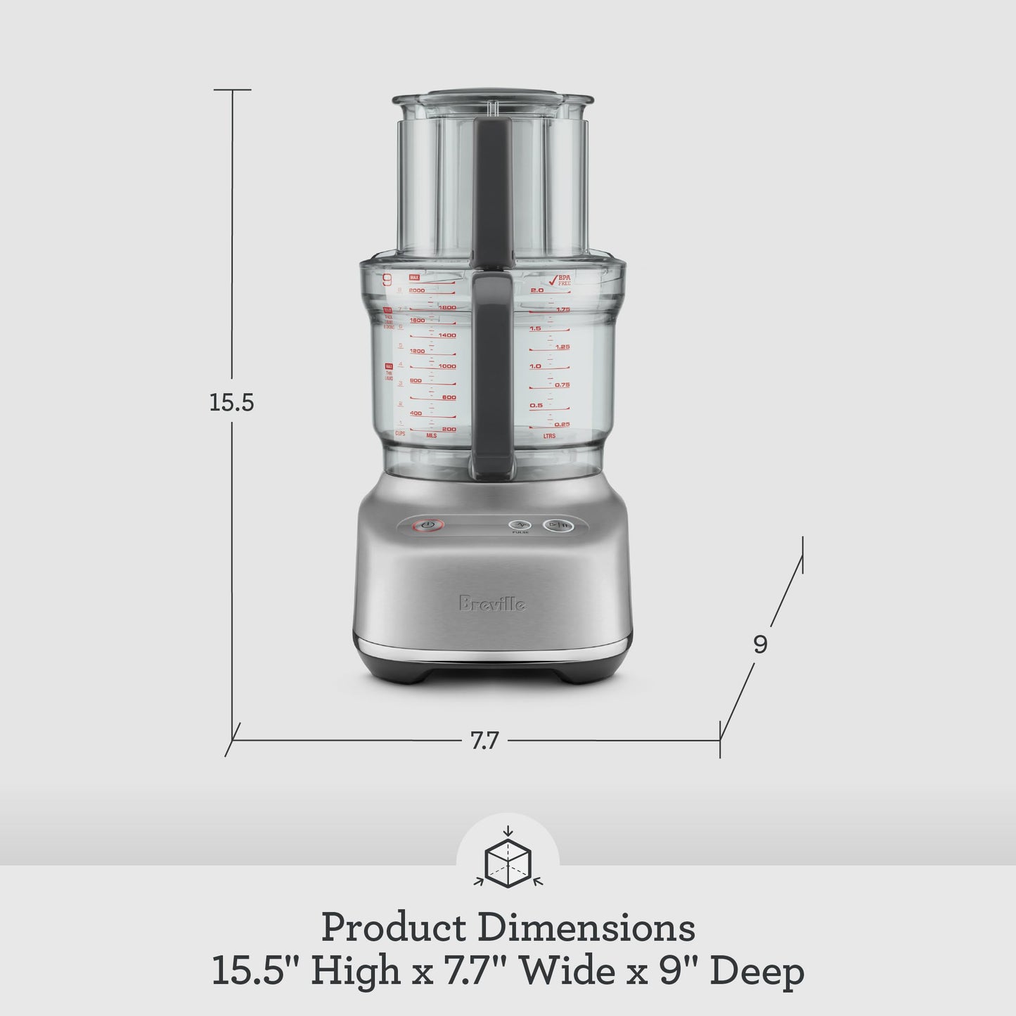 Breville BFP610 Sous Chef 9 Cup Food Processor, Small, Brushed Stainless Steel