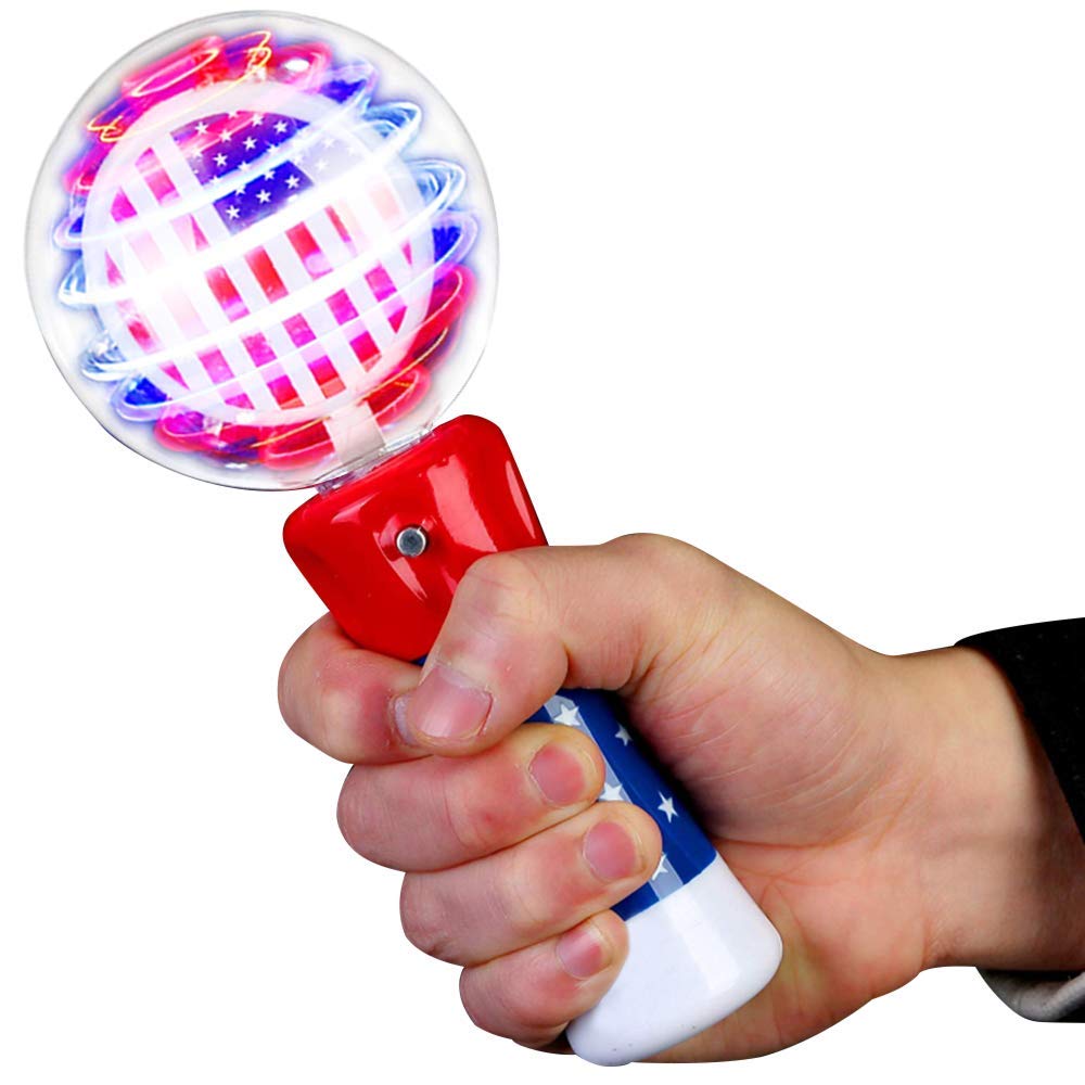 ArtCreativity 7.5 Inch Light Up Patriotic Magic Ball Wand for Kids, Batteries Included, Flashing LED Light Up Spinner Toy for Boys and Girls, 4th of July Toy for Kids, Birthday Party Favor