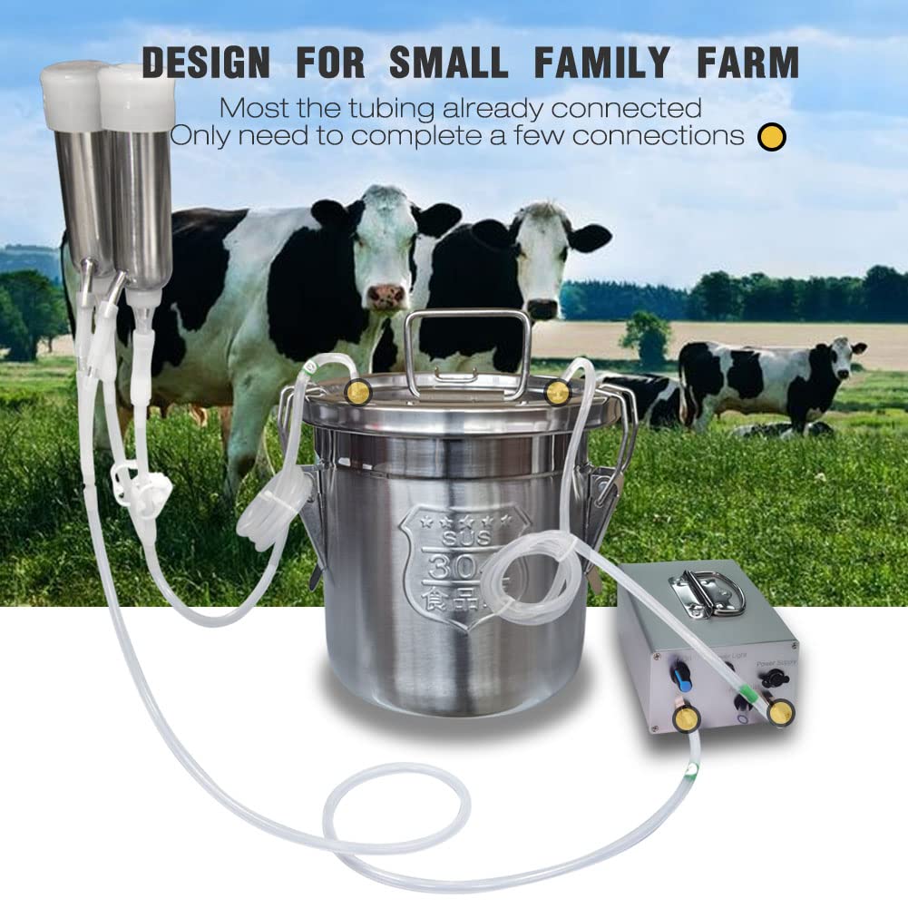 Hantop Cow Milking Machine 12L, Plug-in Powered, Speed Adjustable Pulsating Vacuum Pump, Food Grade 304 Stainless Steel Milk Bucket, Auto-Stop Check Valve, Electric Cow Milker (Classic Model)