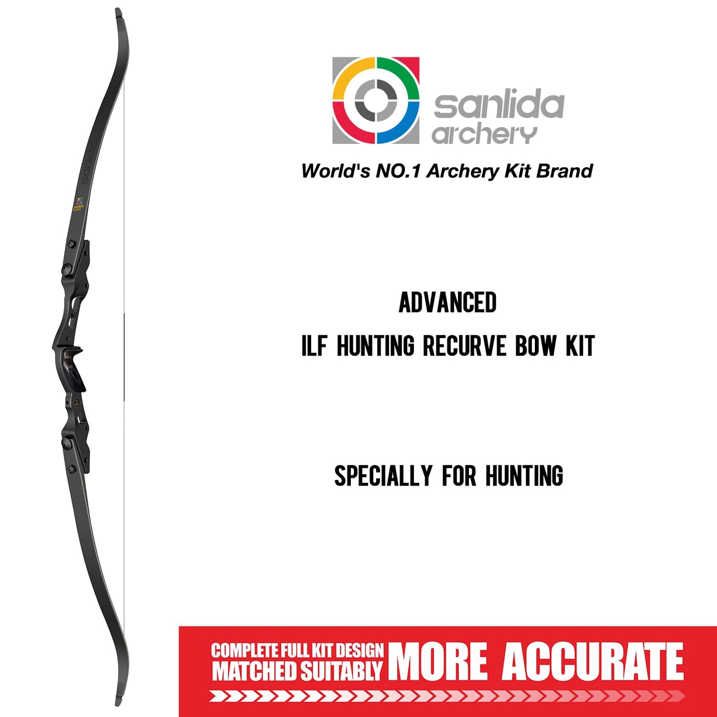 Sanlida Hermit 10 ILF Hunting Recurve Bow Kit for Adults 60" 30-45 Lbs Archery Recurve Bow, CNC ILF Riser, Carbon & Graphite Foam Core ILF Limbs, RH Only, Limited Life-time Warranty (60",45 Lbs)