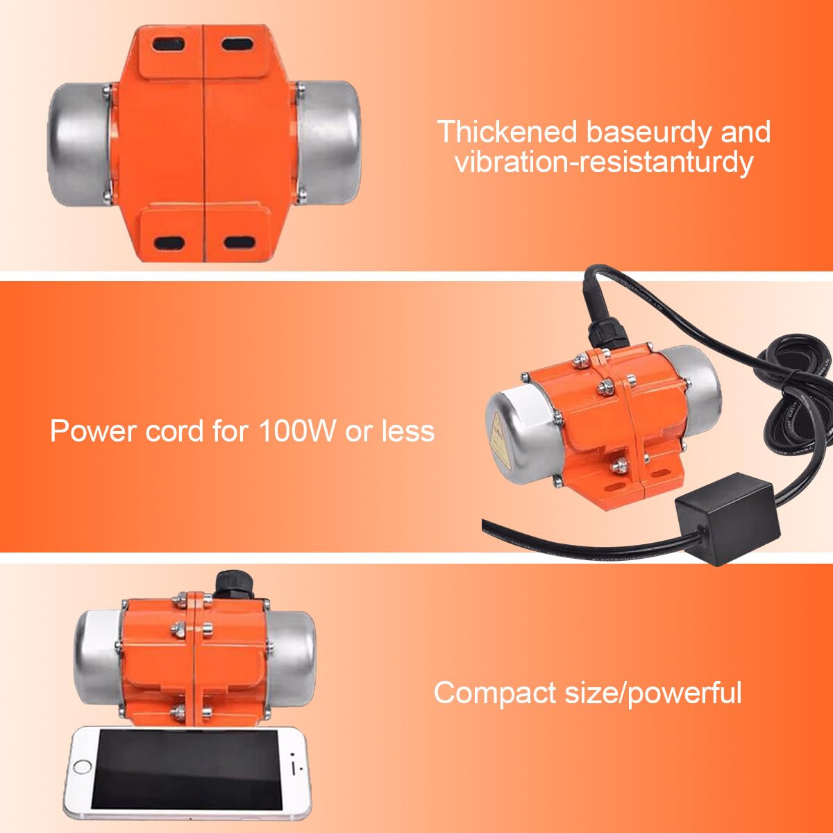 ATO AC 100W Concrete Vibrator Motor Adjustable Amplitude Easy to Install Low Noise Concrete Vibrating Motor Multi-Application Vibrator,1 Phase 3600rpm 110V, Used for Shaker Table, Sifters, Mixers