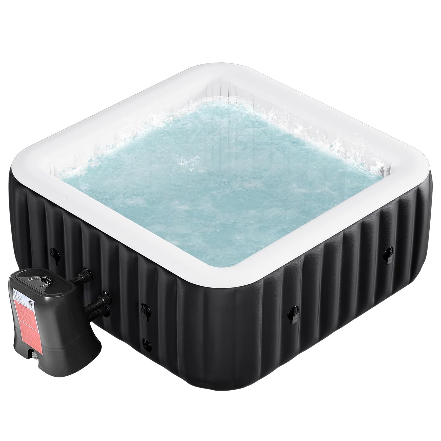 Blow Up Inflatable Hot Tub, 4-6 Person Large Square Portable Hot Tub, Leak-Proof PVC Outdoor Spa with 130 Air Jets, Heater Pump and Insulated Cover, 73” X 73”X 25”