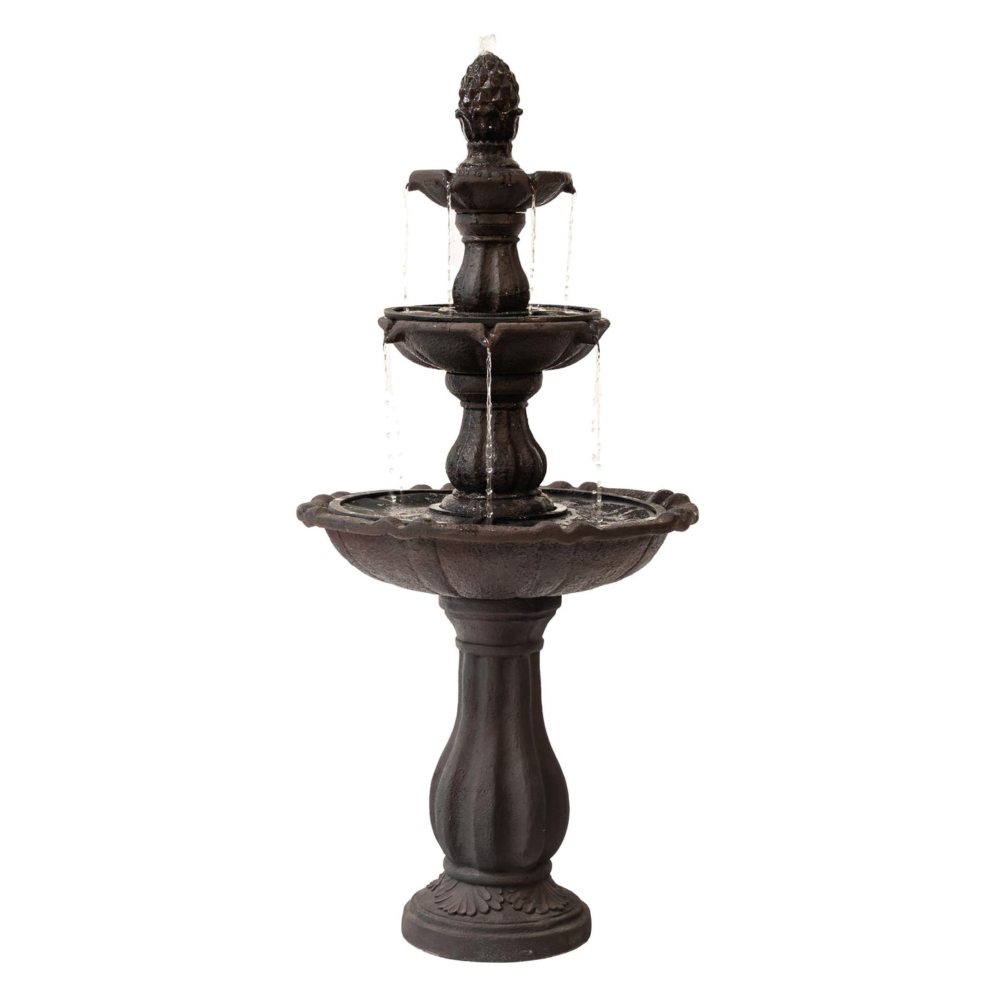 XBrand 51" 3-Tier Outdoor Waterfall Fountain, Resin Freestanding Water Feature with Auto Shut-Off Pump, Brown