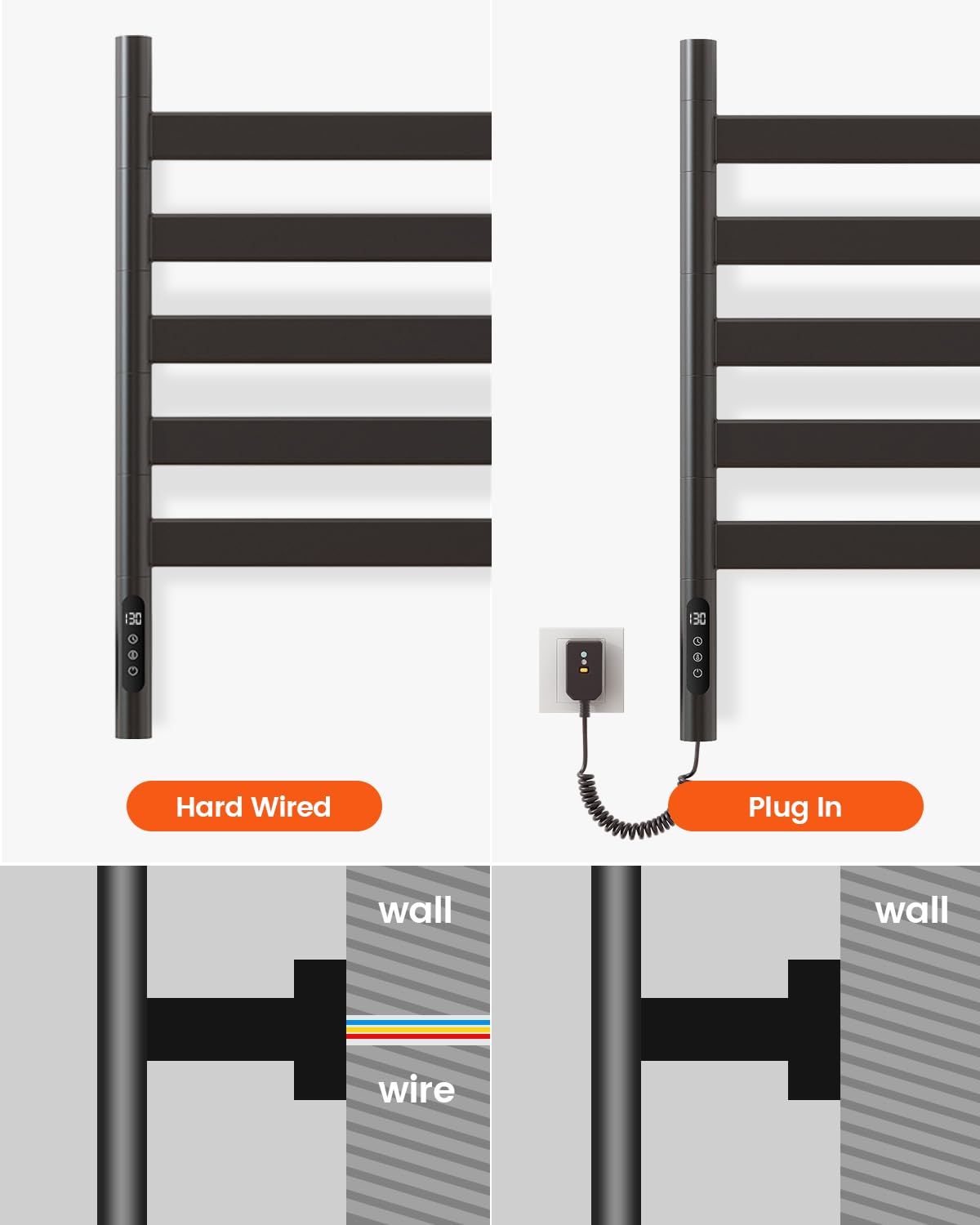 Heated Towel Racks for Bathroom, Wall Mounted Towel Warmer Swivel with Timer & Temp Control, Digital Touch Panel, 110V IPX5 Hardwired & Plug-in
