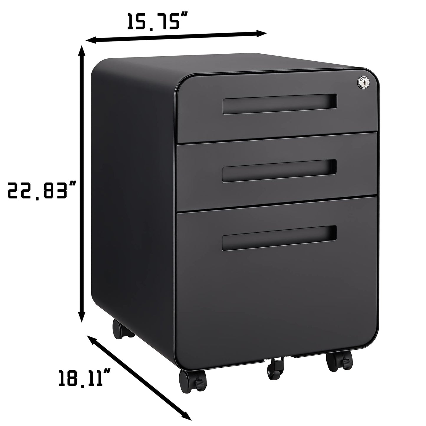 GarveeHome 3 Drawer Mobile File Cabinet with Lock, Under Desk Metal Filing Cabinet for Home Office, Under Desk Storage with 5 Wheels for A4/Letter/Legal Size, Fully Assembled