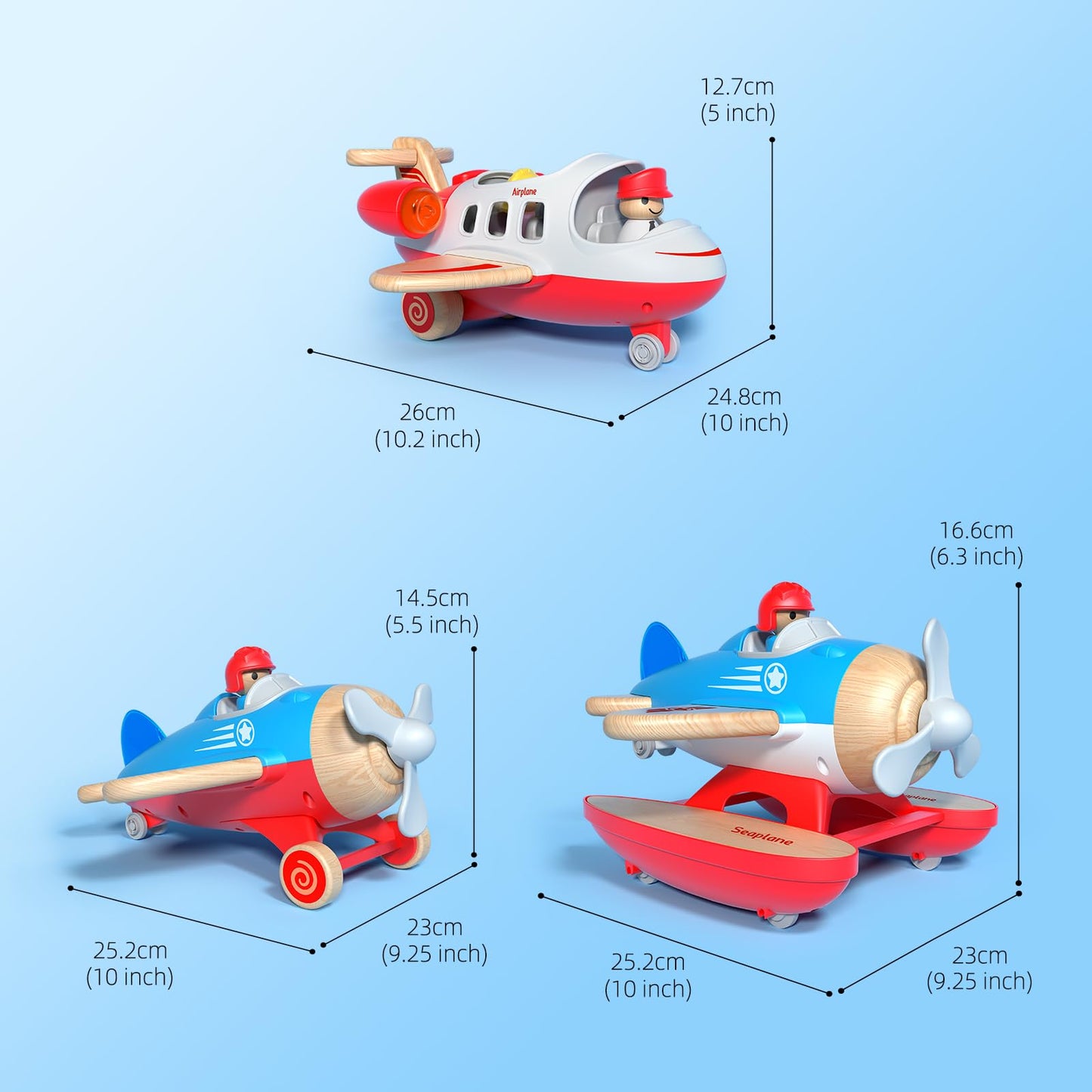 Wanborns Airplane Toys for Toddlers 1-3, Toys Planes Toys with Sound and Light, Mini Airliner Toys for Introducing Aeronautical Knowledge, Car Toys for 18 Months, 2 3 4 5 Years Old Kids Boys Gift
