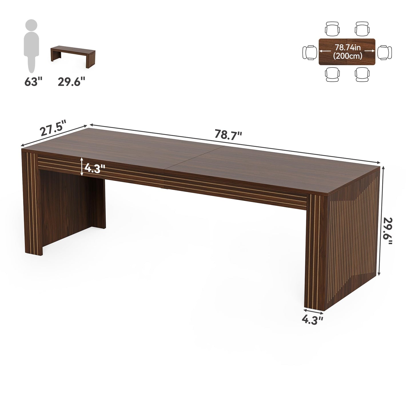 LITTLE TREE 78.7-Inch Two Person Desk, Double Monitor Office Desk for 2 Person, Large Executive Wood Desks Conference Table, Home Office Dark Brown