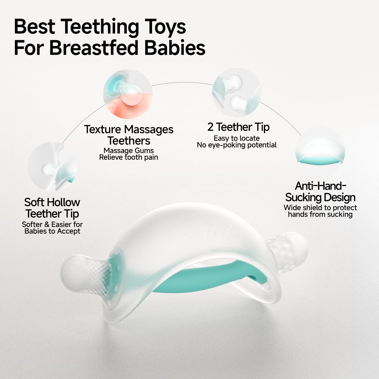 Garkoko Baby Teething Toys, No-Drop Silicone Baby Teether Toy for Babies 3-6 Months & 3-18 Months, BPA-Free Infant Teether for Teething Relief