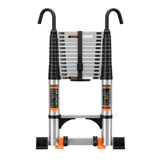 Telescoping Ladder,Aluminum Ladder with stabilizer bar,Lightweight Multi-Purpose Extension Ladder,Heavy Duty 330lbs Max Capacity,Collapsible for RV or Outdoor (16.5FT)