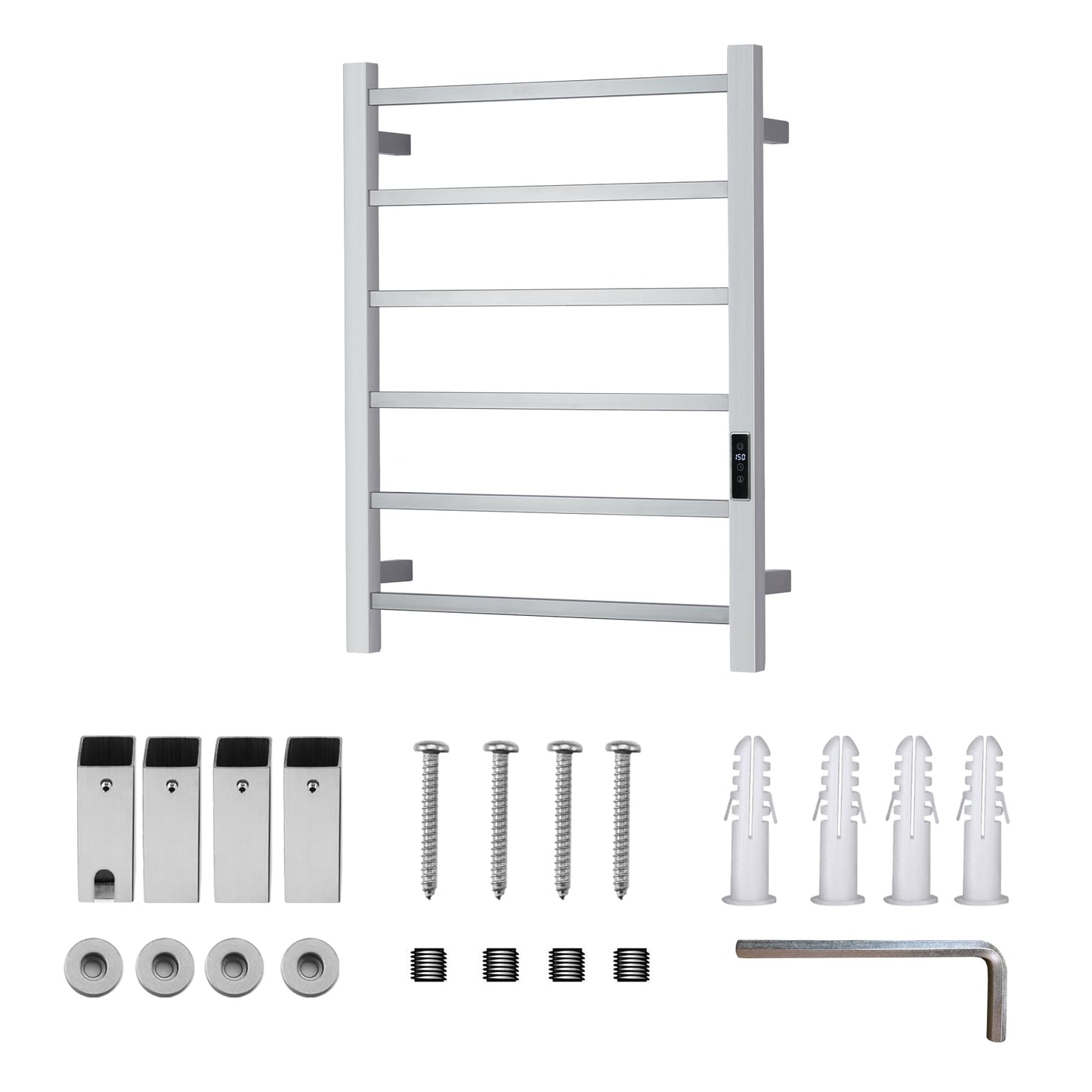 BLARALA Heated Towel Racks for Bathroom, Wall Mounted Electric Towel Warmer Racks with Timer & Temperature Control, Stainless Steel Towel Heater for Bathroom (Square-Brushed 6 Bars)