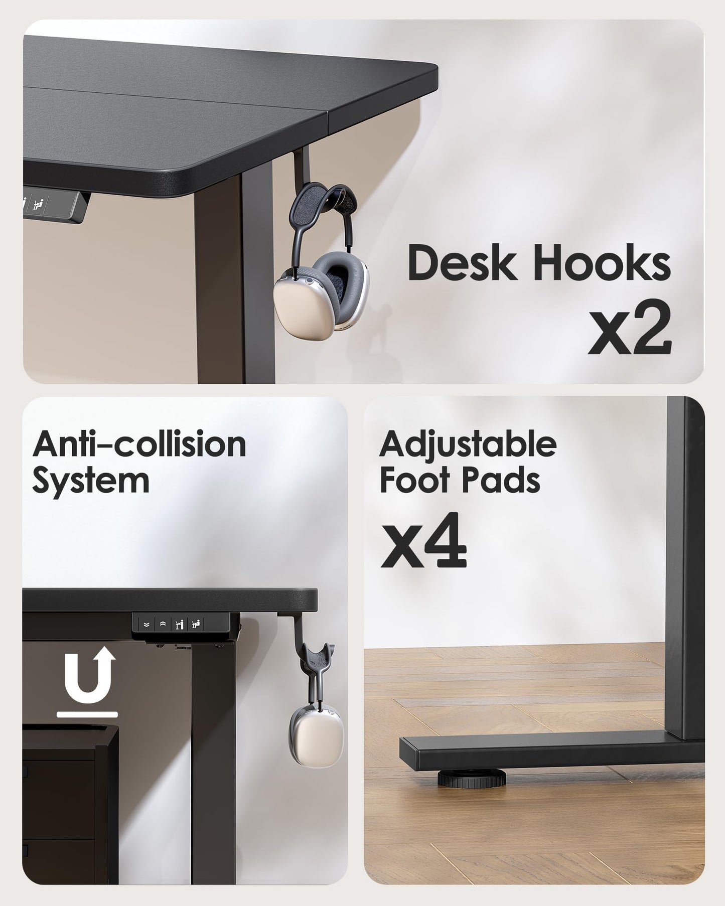 TIQLAB Standing Desk 47 x 24 inch, Electric Height Adjustable Desk with Splice Board, Stand Up Desk, Sit Stand Computer Desk for Home Office, Black Frame/Black Top