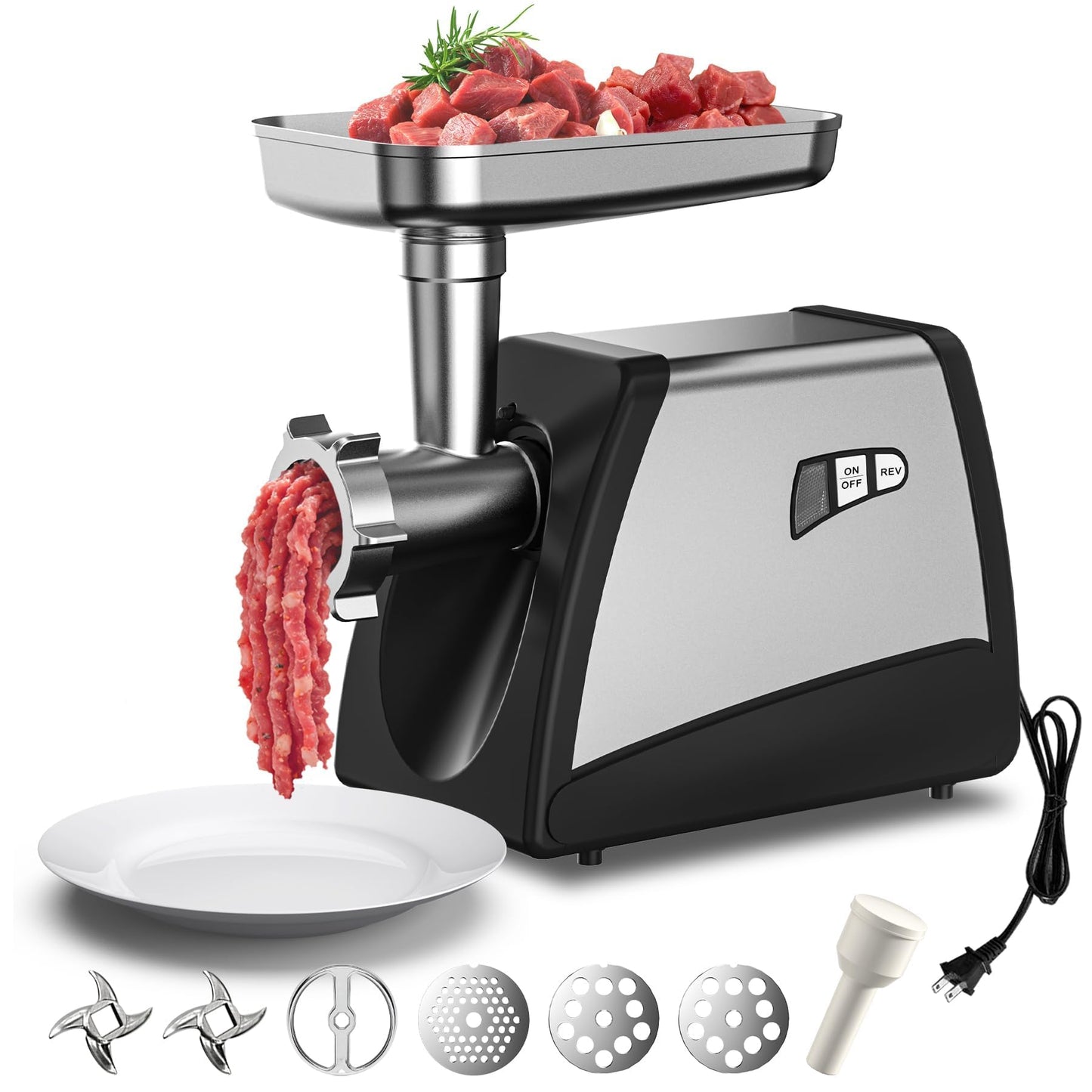 Culistra Commercial Meat Grinder Mincer, 3500W ETL Heavy Duty Sausage Stuffer with Reverse, 3 Plates & 2 Blades, Sausage Tubes Set, for Catering Restaurant Butcher Shop