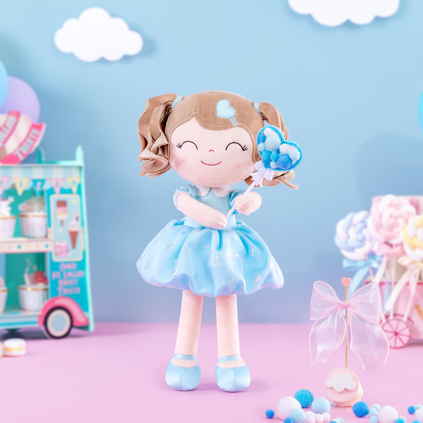 Gloveleya Baby Doll Gifts Plush Curly Girl Toys with Love 16" Azure