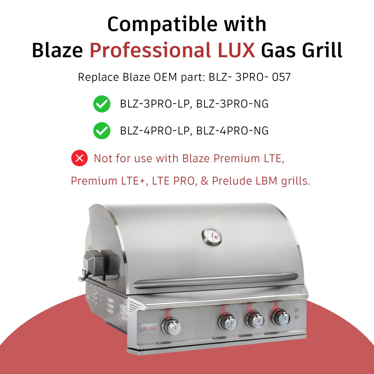 GDCERIX Grill Burner Replacement for Blaze Professional LUX Gas Grill, Cast 304 Stainless Steel BBQ Burner Replacement Parts for BLZ-3PRO-LP/NG, BLZ-4PRO-LP/NG, 1 Pack