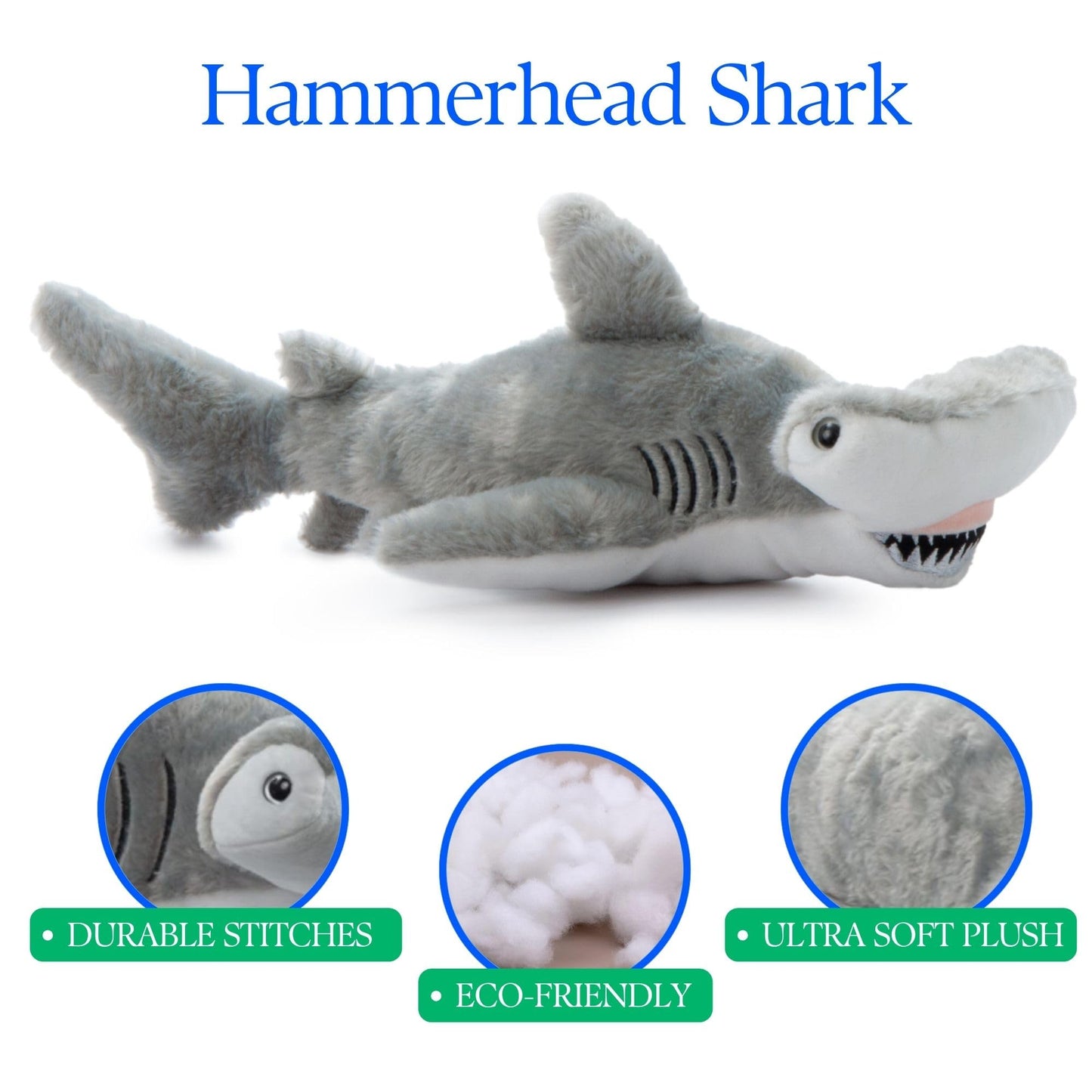 The Petting Zoo Hammerhead Shark Stuffed Animal Plushie, Gifts for Kids, Wild Onez Ocean Animals, Shark Plush Toy 15 inches