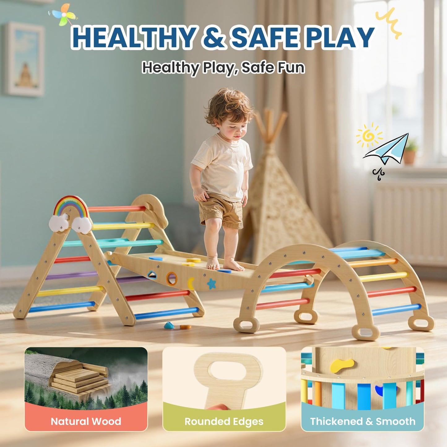 Duwenem Pikler Triangle Set, 10in1 Toddler Climbing Toys Indoor, Montessori Kids' Indoor Climbers & Play Structures with Arch&Ramp&Ladder, Indoor Baby Climber for Montessori Toys