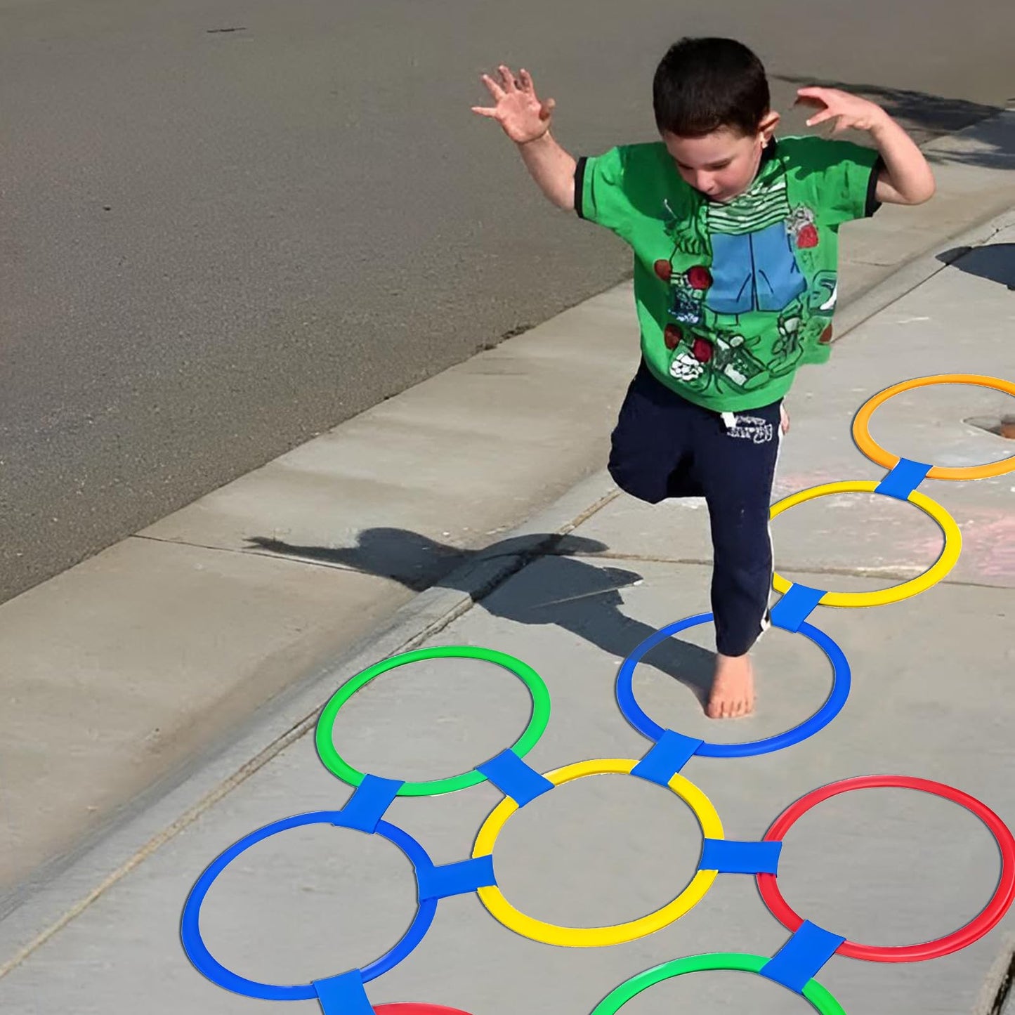 AMYESE Hopscotch Rings- 11in Hopscotch Game Hoops Circles with 15 Connectors for Kids Balance Agility Training Obstacle Course, Children Birthday Fun Play Indoor Outdoor Backyard Playground Activity