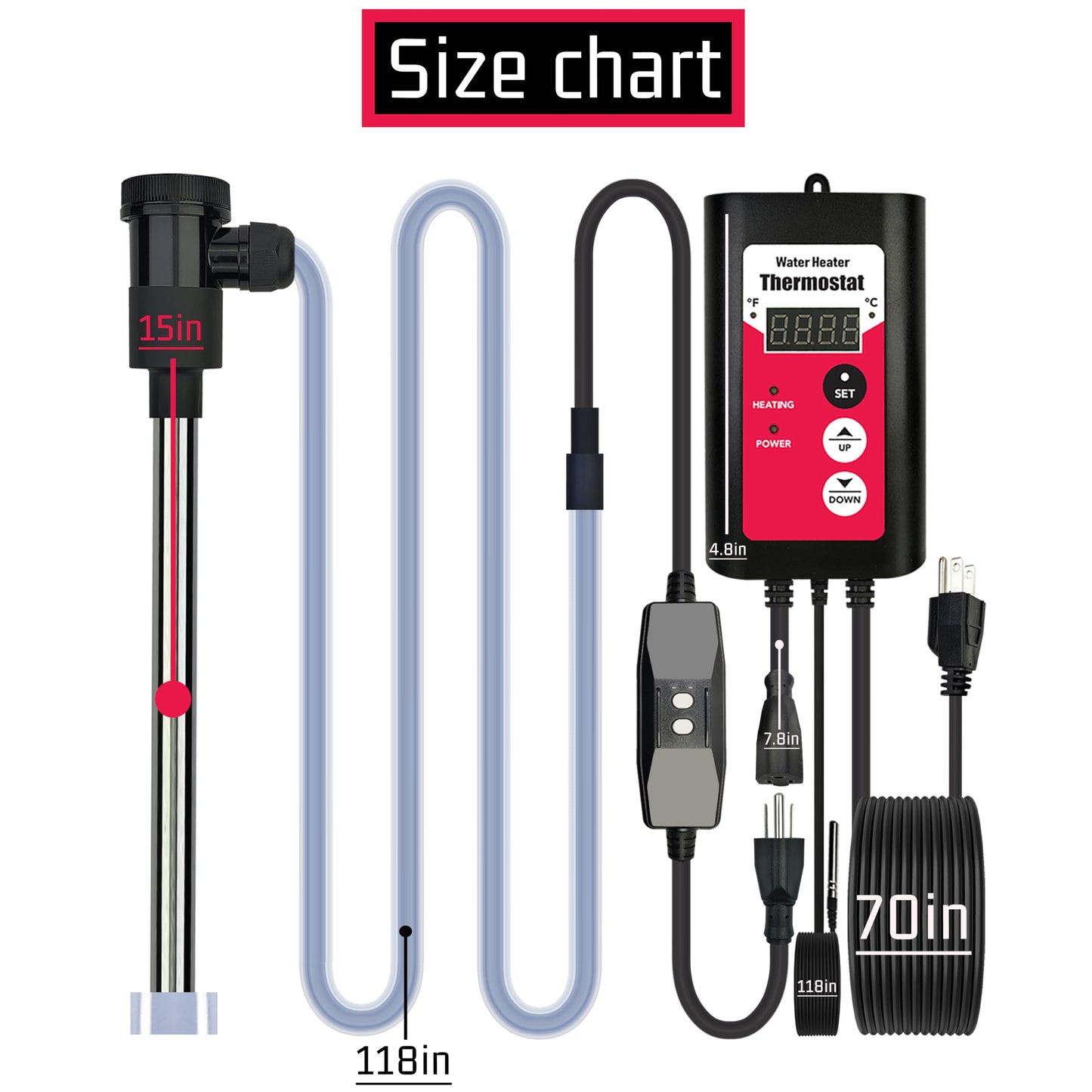 YLboyLIAN 1300W Immersion Water Heater Portable Electric Buckets & Hot Tub Fully Submersible Water Heater with Temp Control and GFCI for baptistry, Bathtub, Pools, Buckets - Easy to use