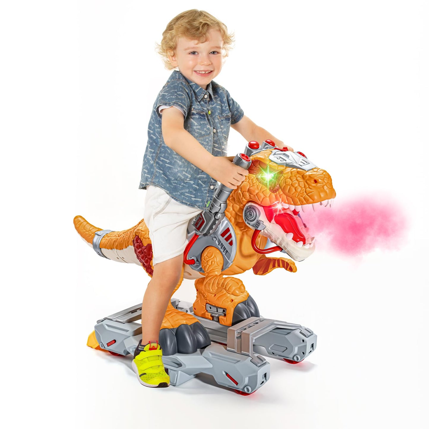 Dinosaur Ride On Toy Cars for Kids, Toddler Electric Ride On Toys with Music, Light & Smoke, 3-5 Year Old boy Gift, Preschool Kids Scooter Foot-to-Floor Walker for Indoor Outdoor