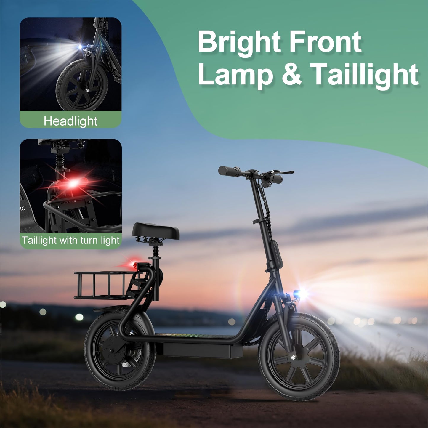 NAVIC Electric Scooter Adults,27Mile Range,Top Speed 22Mph,750W Peak Motor,14'' Pneumatic Tires,Electric Scooter for Adults,Foldable e Scooter with Back Basket