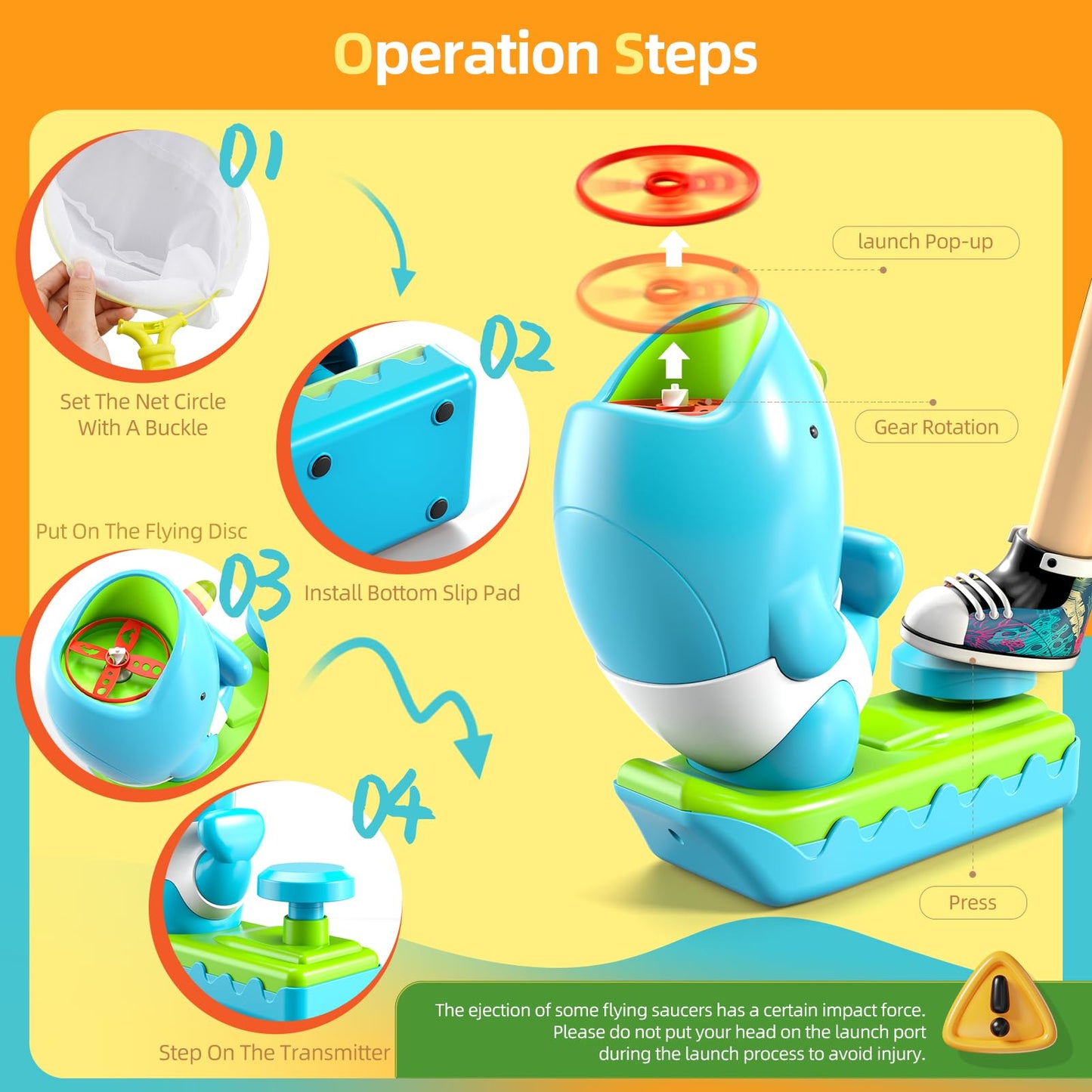WATUDOU 12 PCS Flying Disc Launcher Outdoor Indoor Game Toys Gifts for 3 4 5 6 7 Year Old Boys Kids, Outdoor Outside Game Toys for Boys Girls Ages 3-5 4-8, Ideal 3 4 5 6 Year Old Birthday Gifts